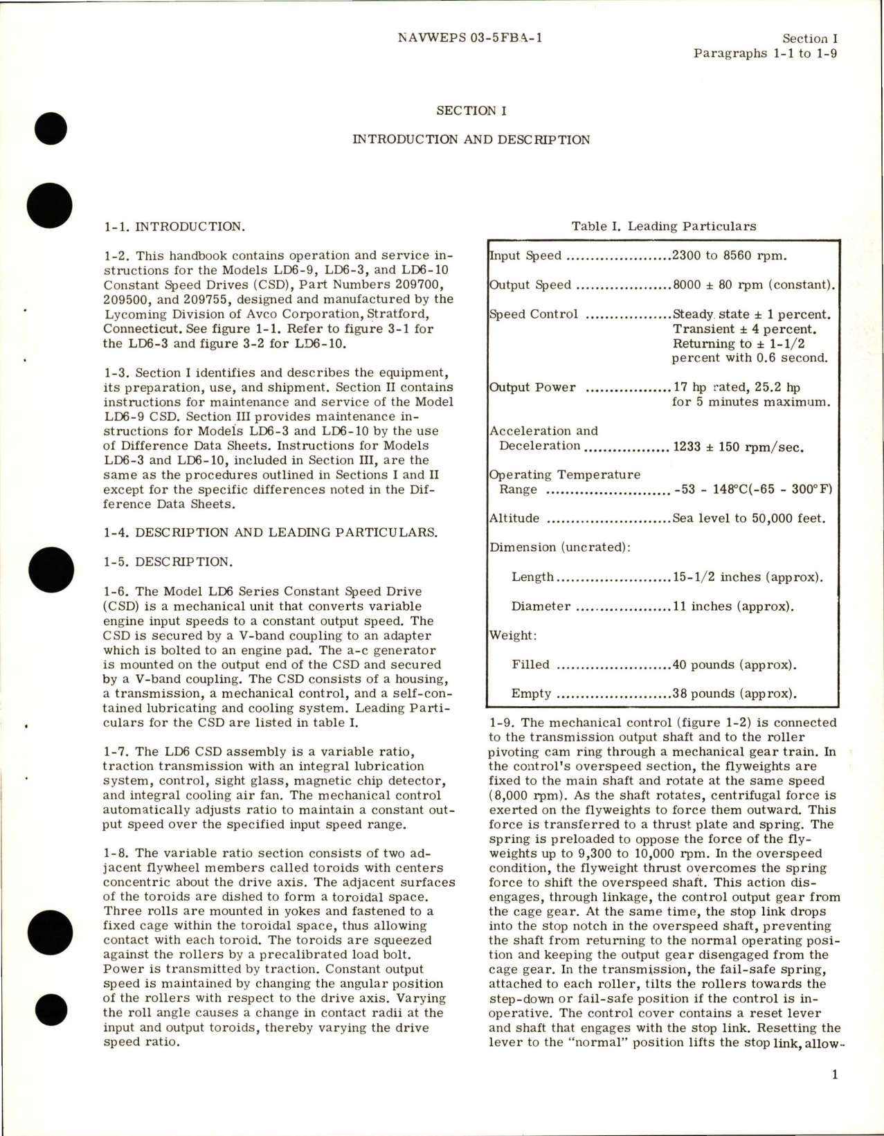 Sample page 5 from AirCorps Library document: Operation and Maintenance Instructions for Constant Speed Drive - Model LD6-3, LD6-9, and LD6-10