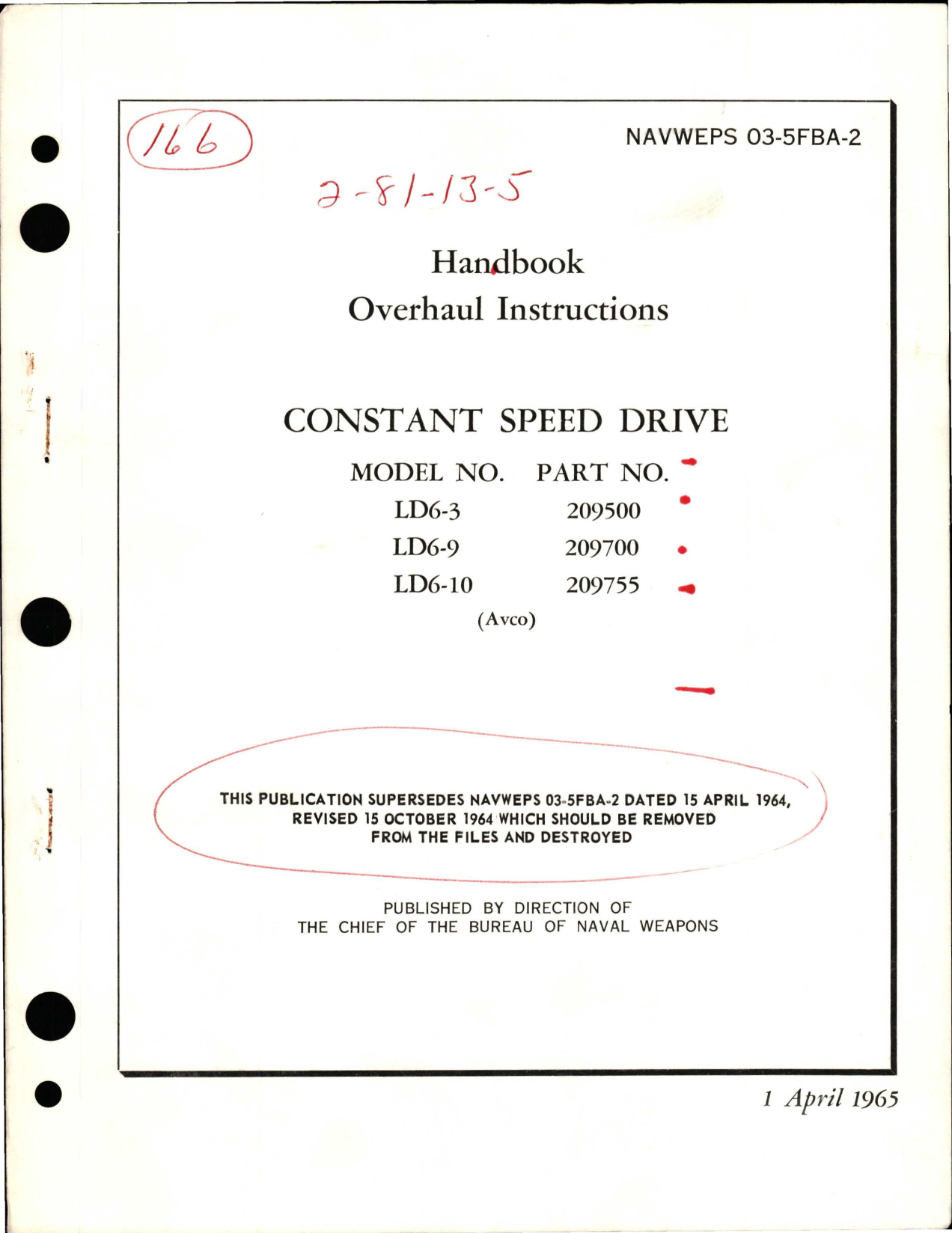 Sample page 1 from AirCorps Library document: Overhaul Instructions for Constant Speed Drive - Models LD6-3, LD6-9, and LD6-10 - Parts 209500, 209700, and 209755 