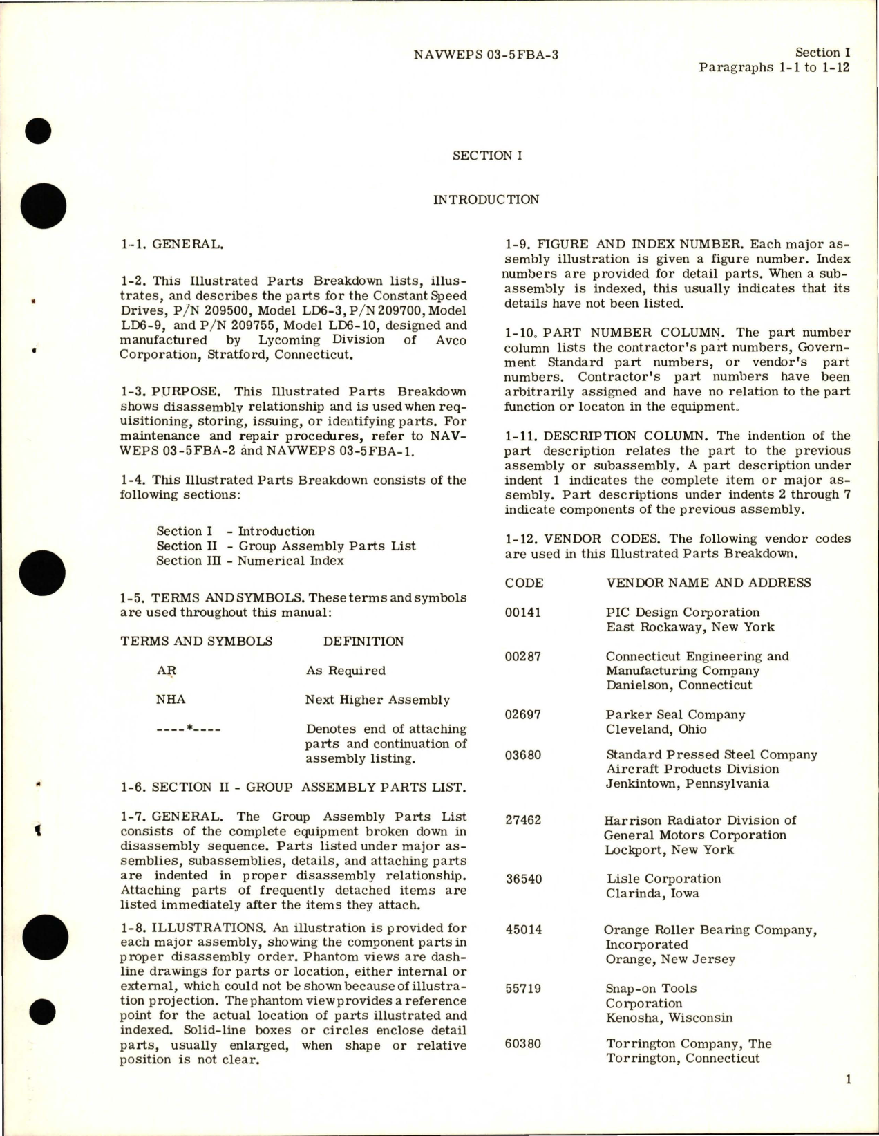 Sample page 5 from AirCorps Library document: Illustrated Parts Breakdown for Constant Speed Drive - Models LD 6-3, LD 6-9, LD 6-10 - Parts 209500, 209700, 209755