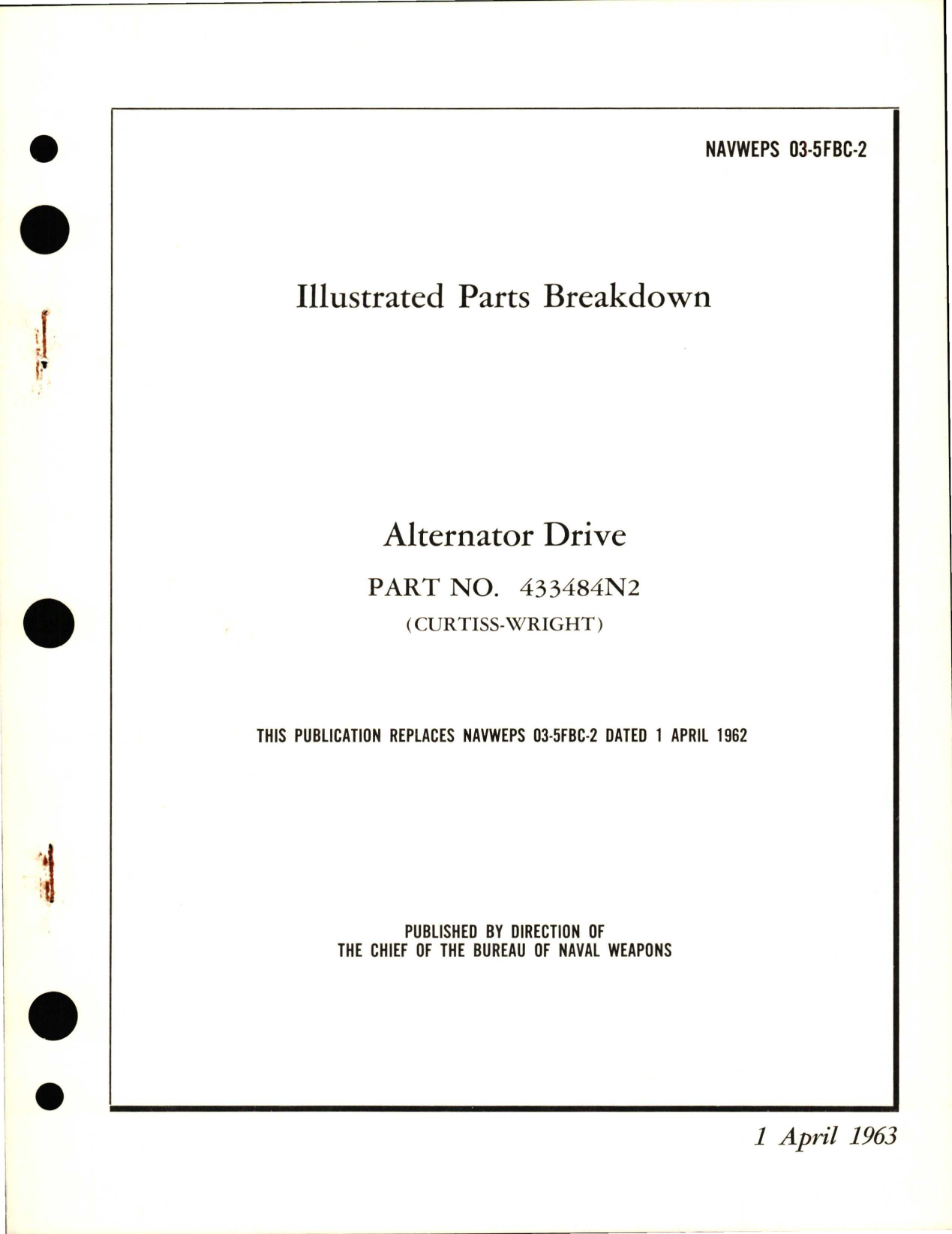 Sample page 1 from AirCorps Library document: Illustrated Parts Breakdown for Alternator Drive - Part 433484N2
