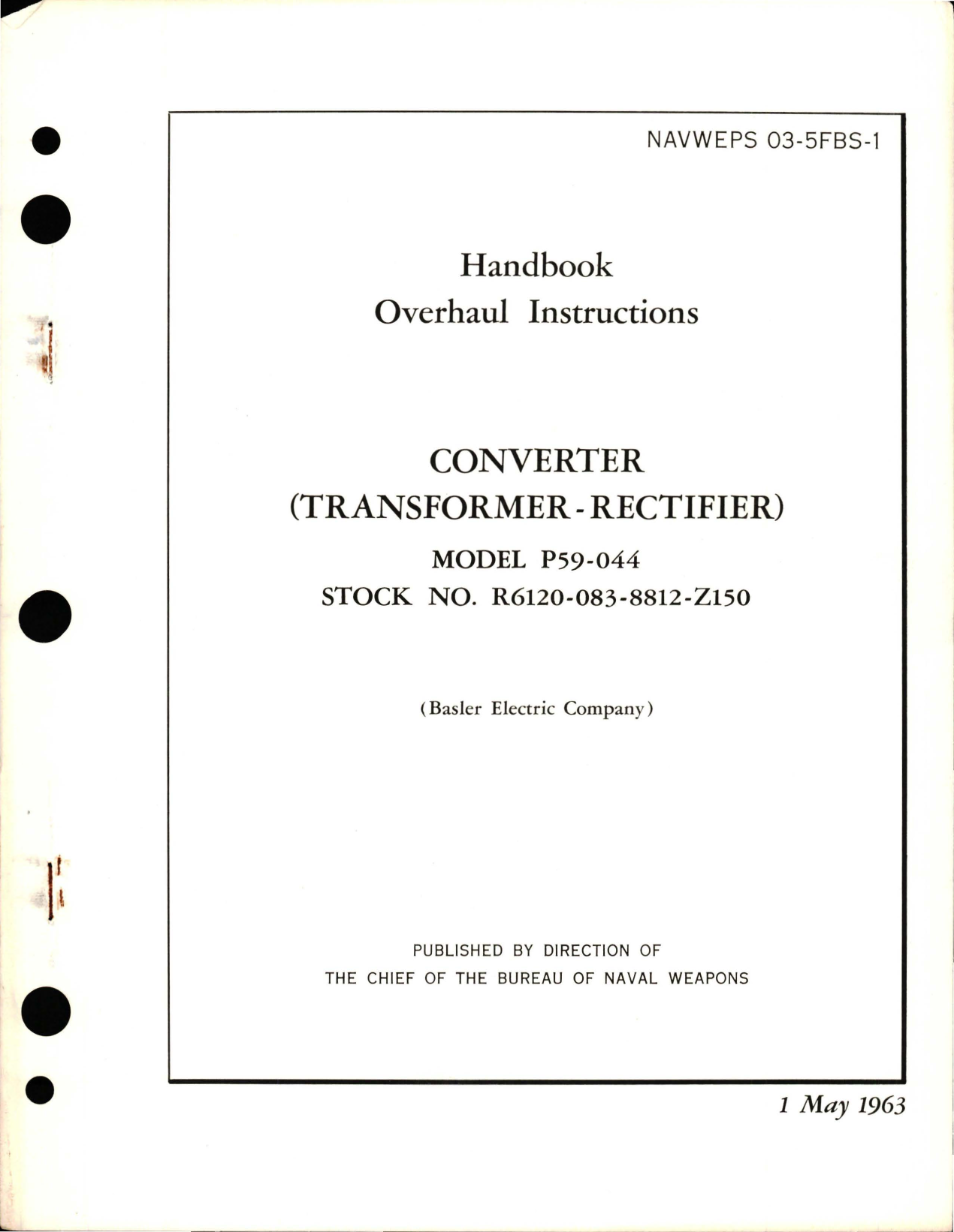 Sample page 1 from AirCorps Library document: Overhaul Instructions for Transformer Rectifier Converter - Model P59-044