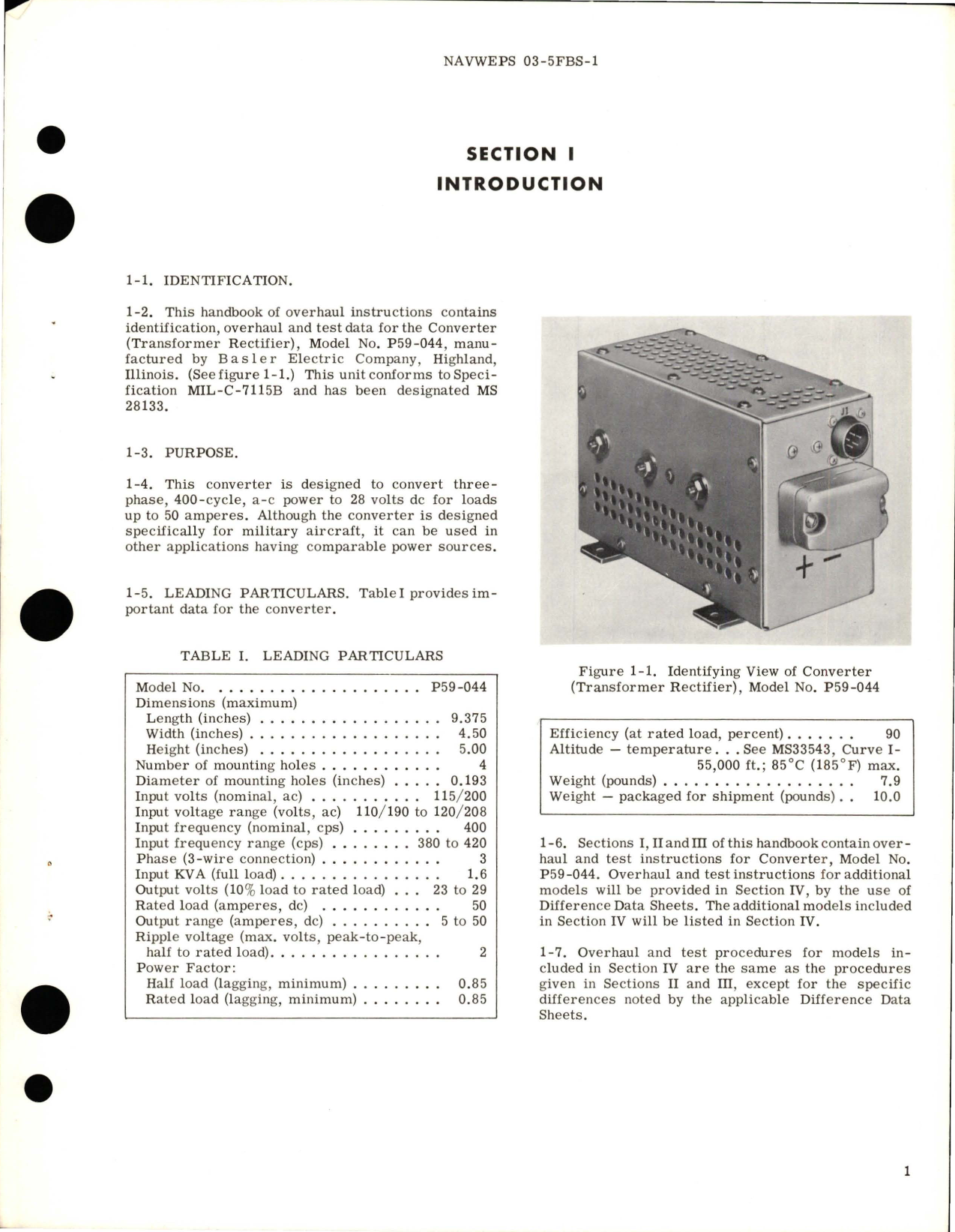 Sample page 5 from AirCorps Library document: Overhaul Instructions for Transformer Rectifier Converter - Model P59-044