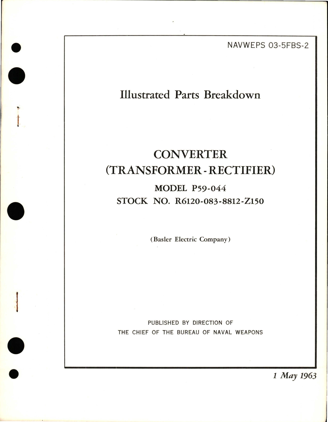 Sample page 1 from AirCorps Library document: Illustrated Parts Breakdown for Transformer Rectifier Converter - Model P59-044