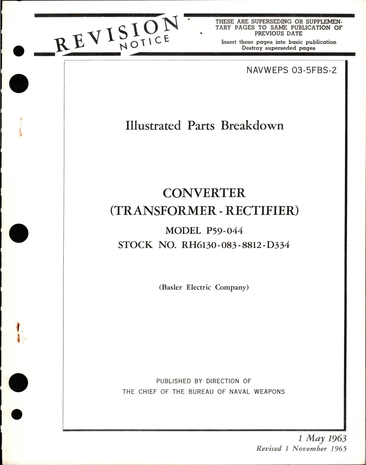 Sample page 1 from AirCorps Library document: Illustrated Parts Breakdown for Transformer Rectifier Converter - Model P59-044