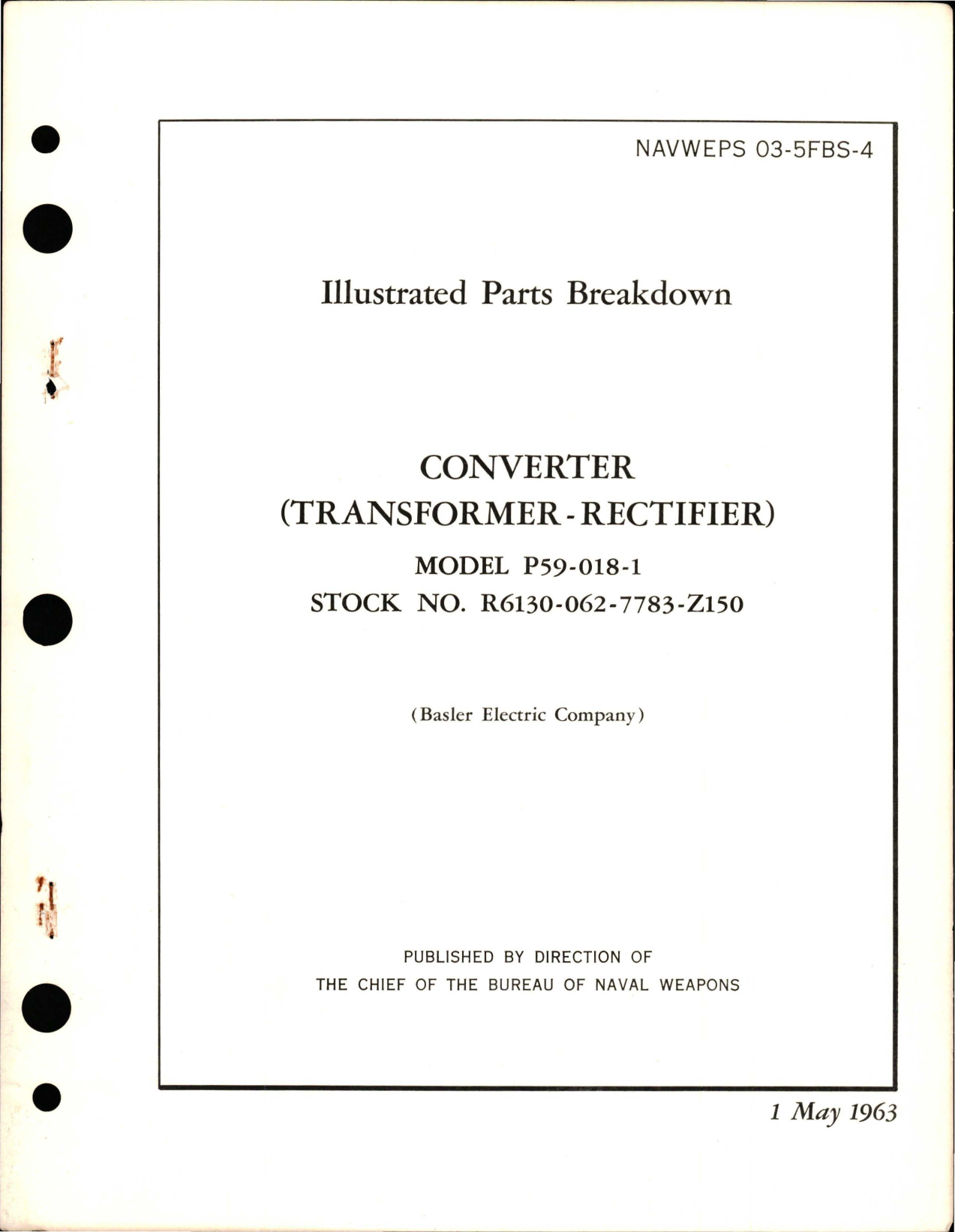 Sample page 1 from AirCorps Library document: Illustrated Parts Breakdown for Transformer Rectifier Converter - Model P59-018-1