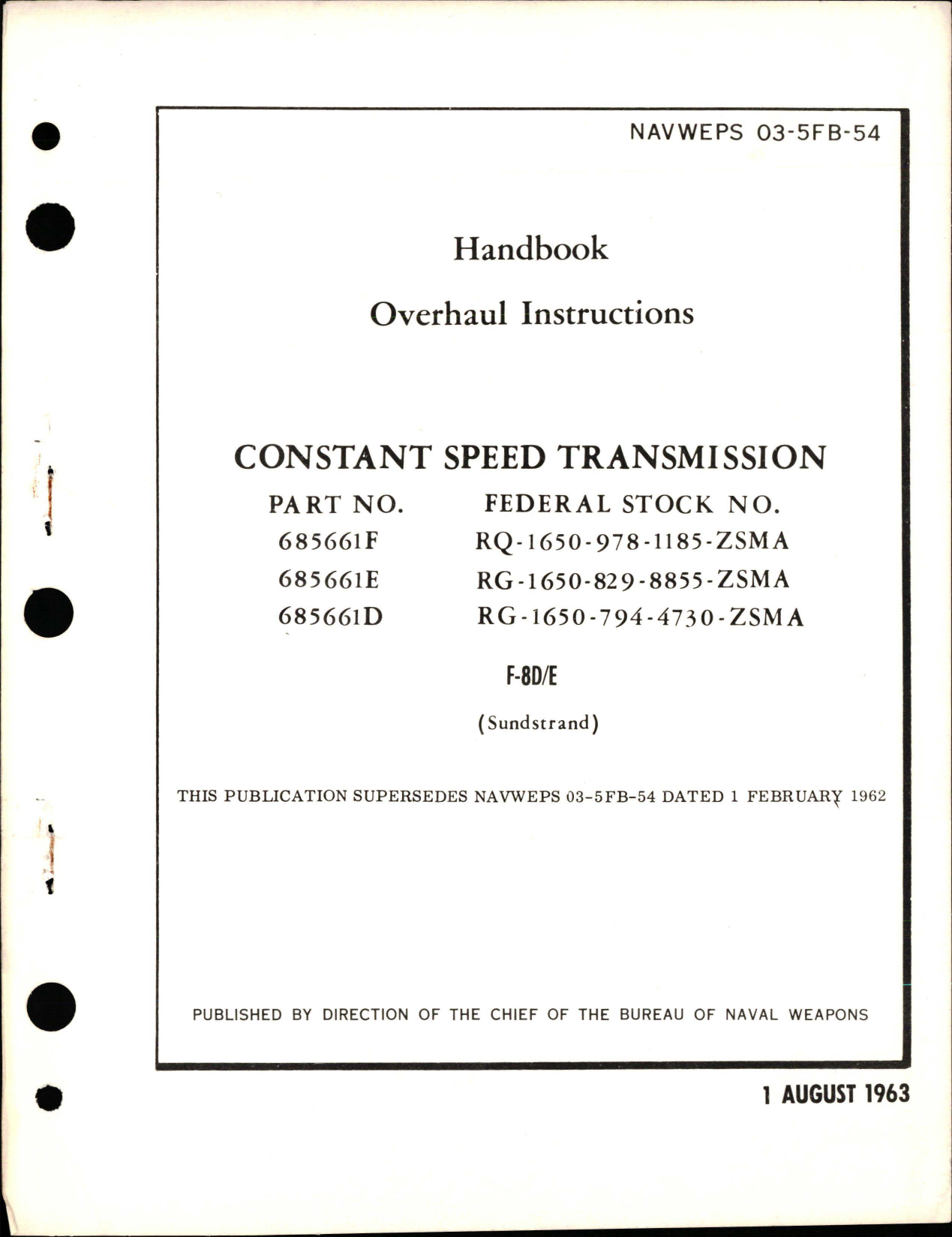 Sample page 1 from AirCorps Library document: Overhaul Instructions for Constant Speed Transmission - Parts 685661F, 685661E, 685661D