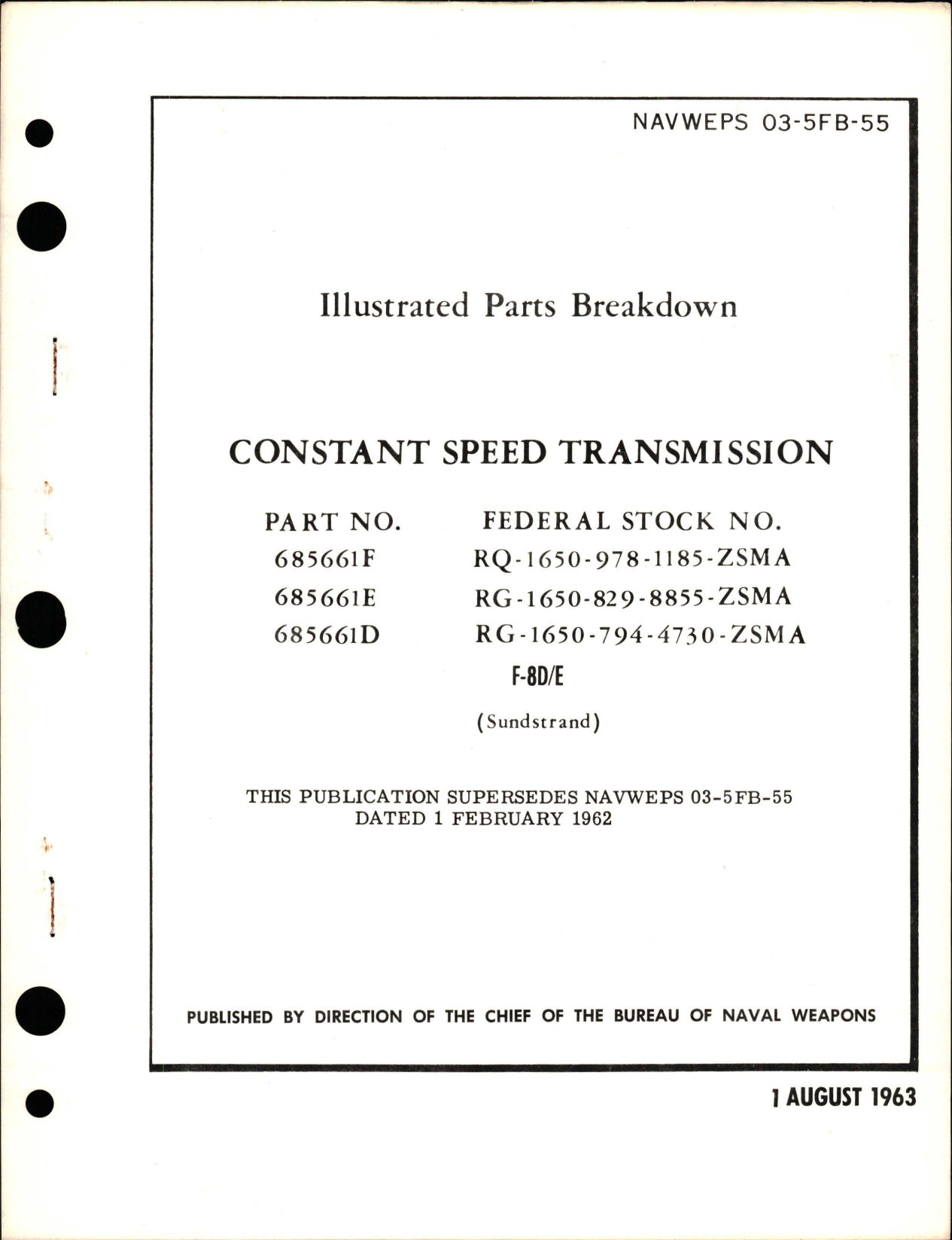 Sample page 1 from AirCorps Library document: Illustrated Parts Breakdown for Constant Speed Transmission - Parts 685661F, 685661E, 685661D