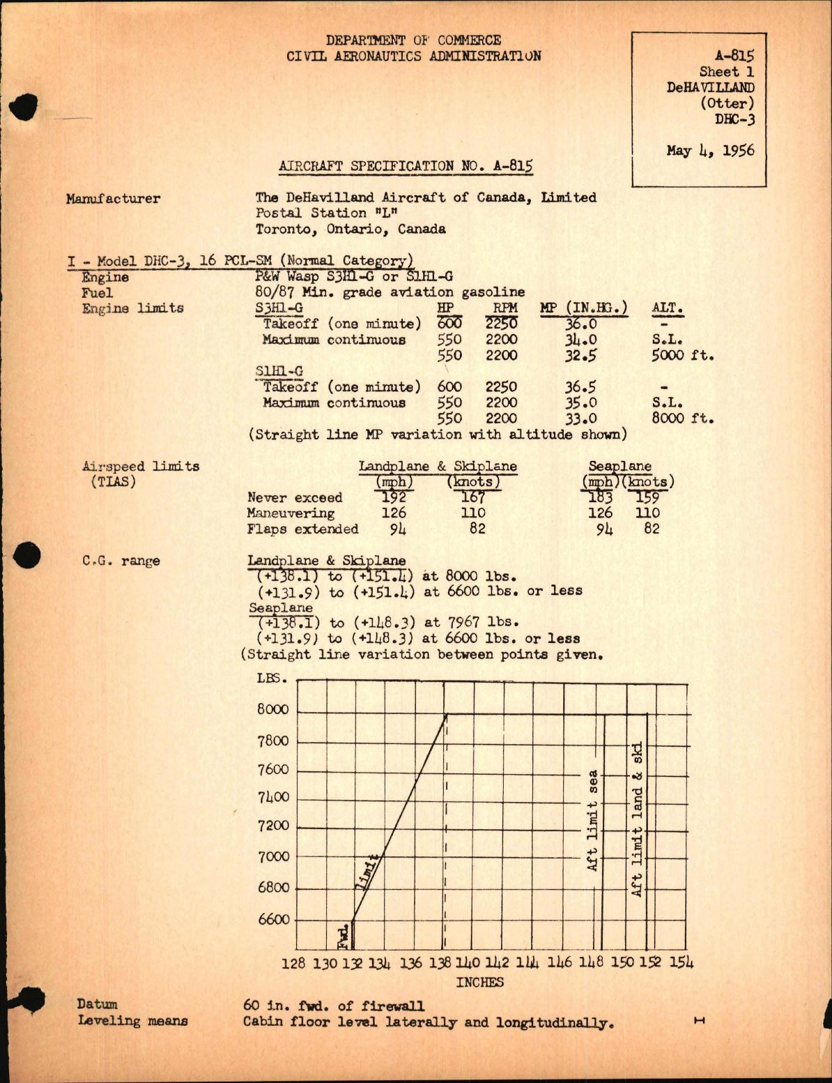 Sample page 1 from AirCorps Library document: DHC-3 Otter Specification
