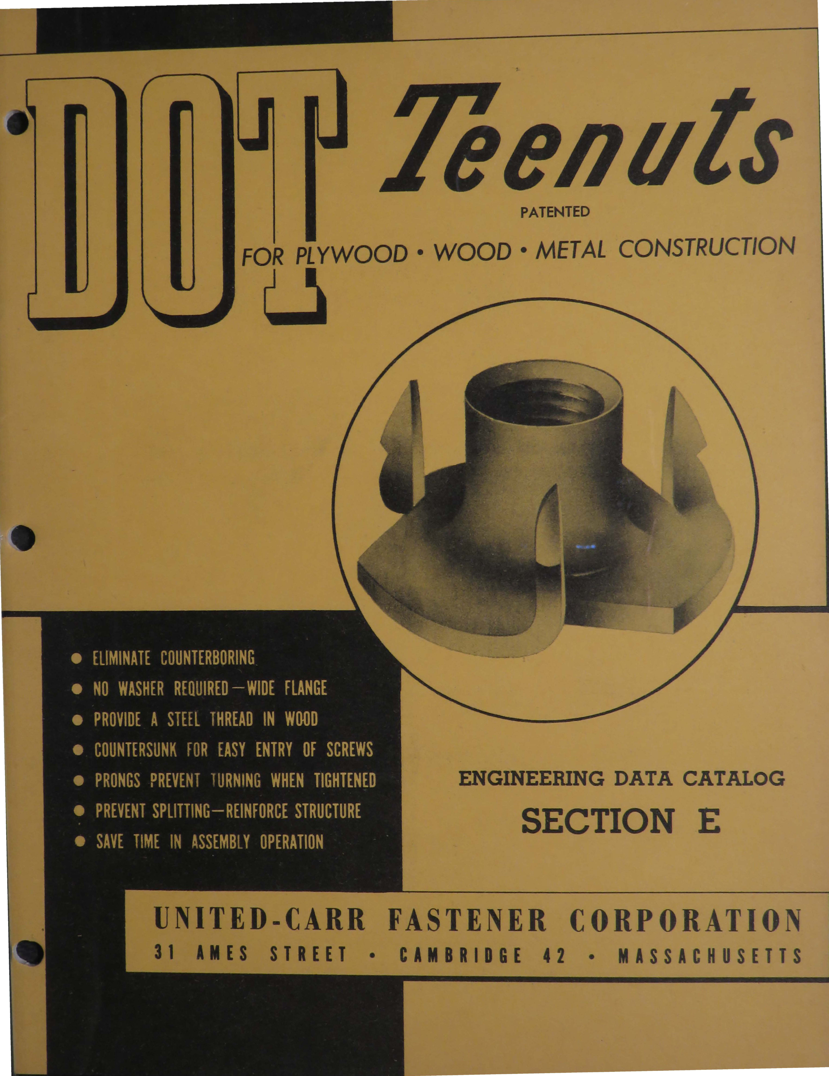 Sample page 1 from AirCorps Library document: Engineering Data Catalog for DOT Teenuts for Plywood, Wood and Metal Construction