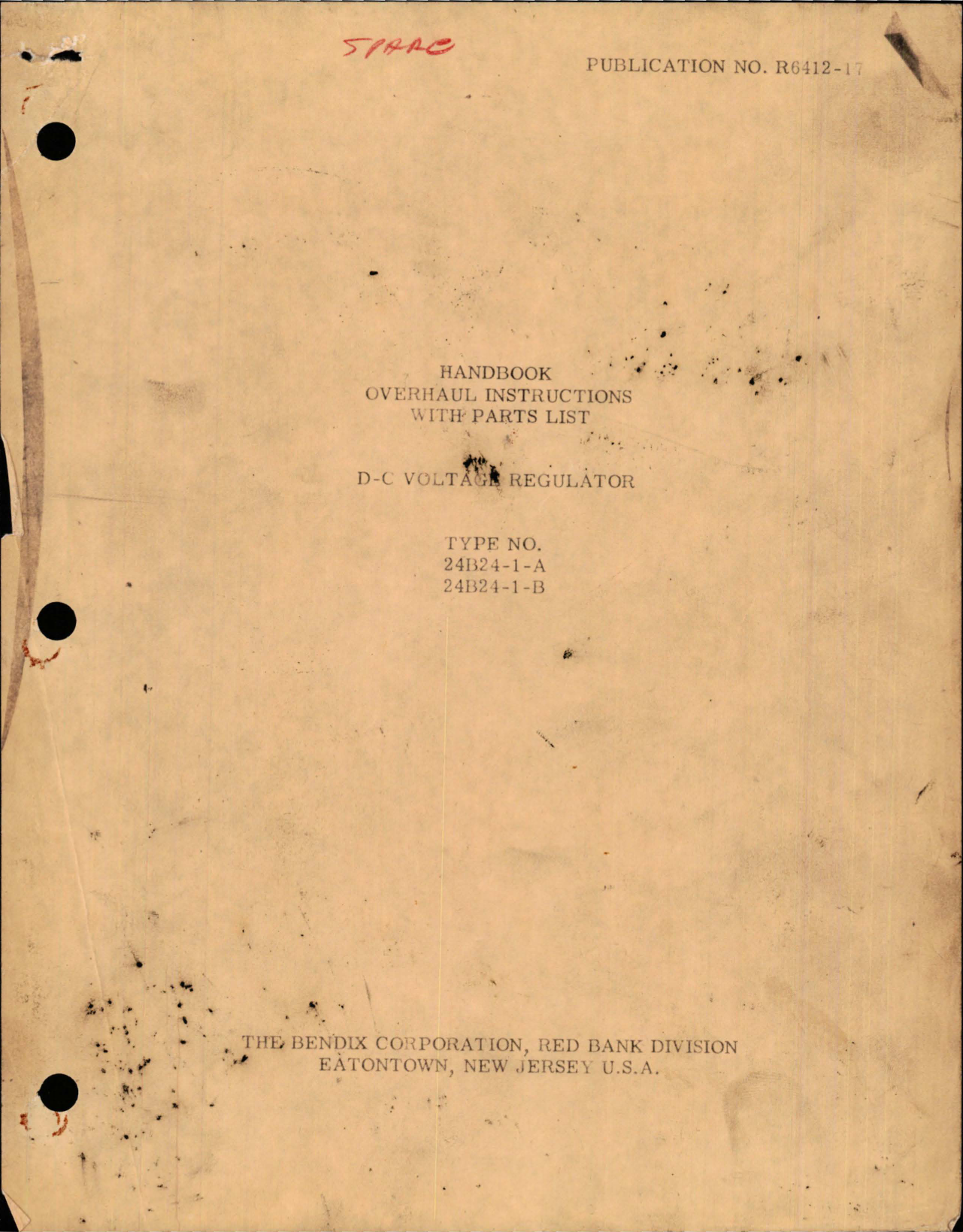 Sample page 1 from AirCorps Library document: Overhaul Instructions with Parts List for D-C Voltage Regulator - Type 24B24-1-A and 24B24-1-B