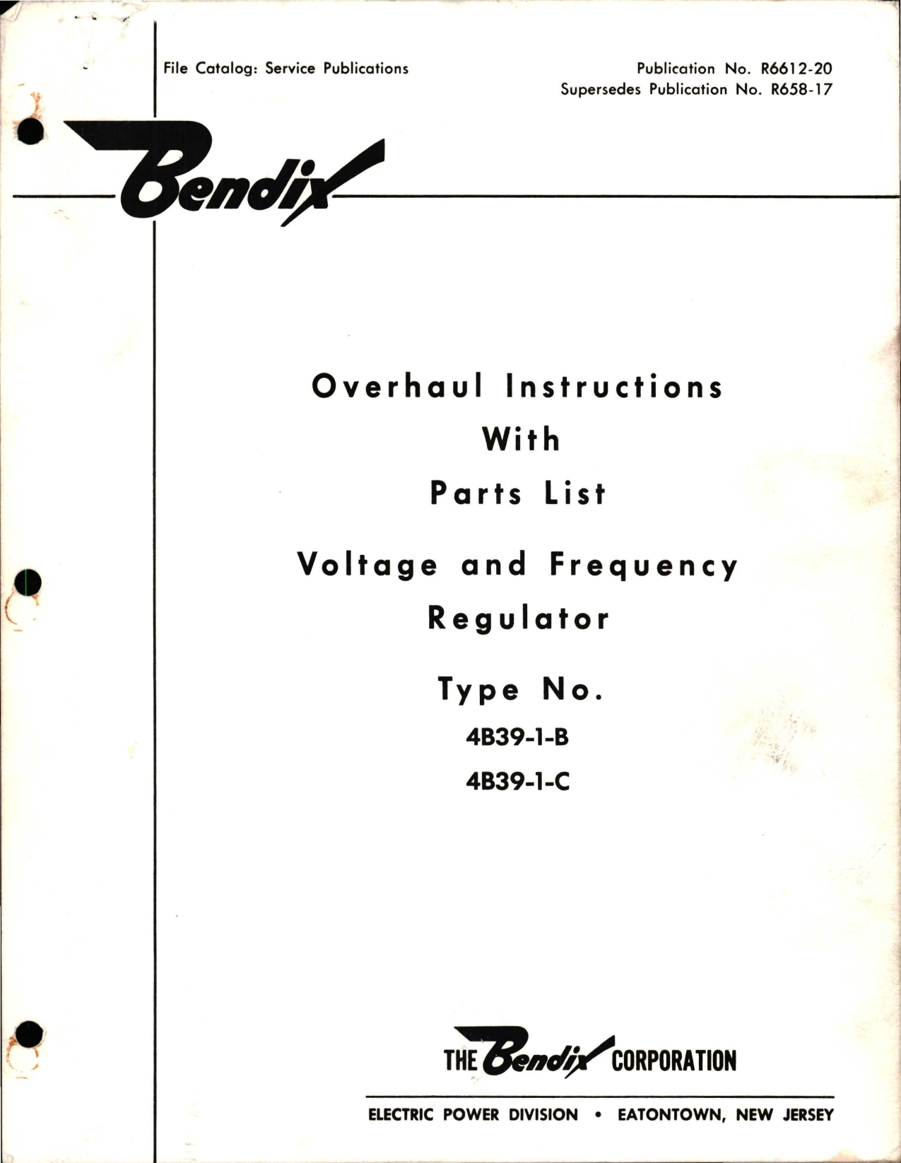 Sample page 1 from AirCorps Library document: Overhaul Instructions with Parts List for Voltage & Frequency Regulator - Types 4B39-1-B, 4B39-1-C