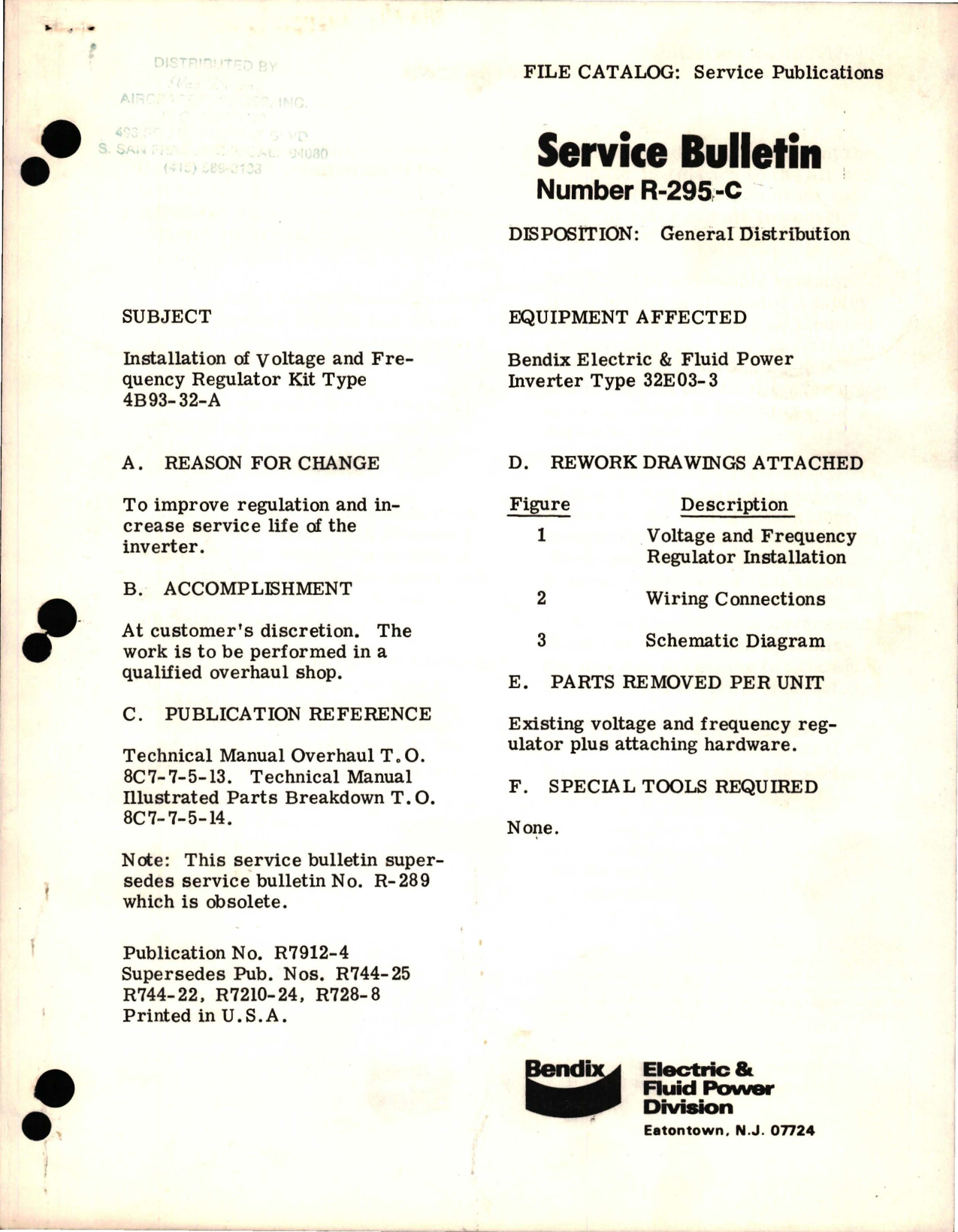 Sample page 1 from AirCorps Library document: Installation of Voltage and Frequency Regulator Kit - Type 4B93-32-A