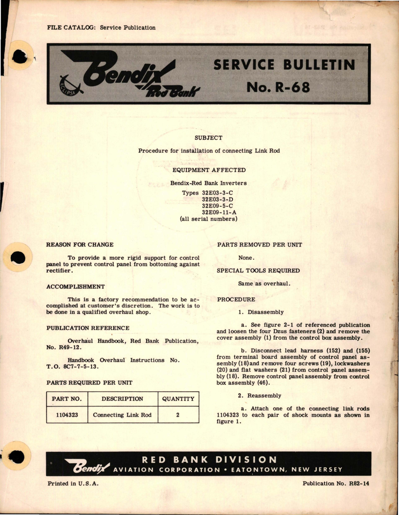 Sample page 1 from AirCorps Library document: Procedure for Installation of Connecting Link Rod