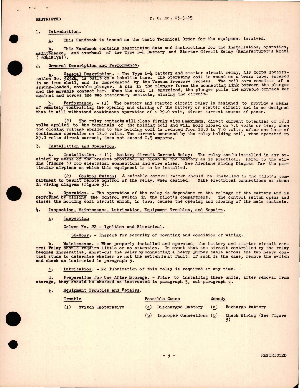 Sample page 5 from AirCorps Library document: Instructions with Assembly Parts List for the Battery and Starter Circuit Relay - Type B-4 