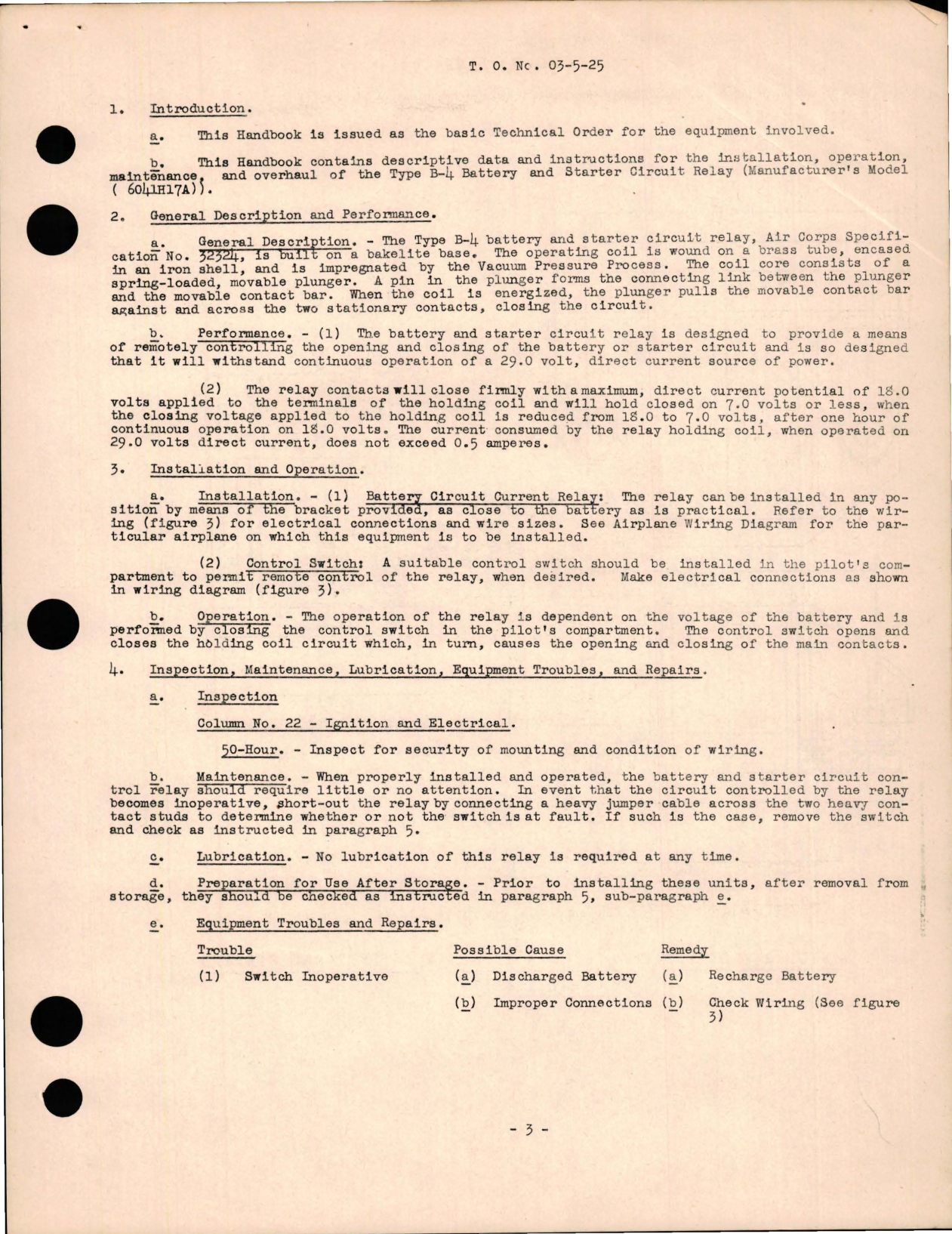 Sample page 5 from AirCorps Library document: Operation, Service and Overhaul Instructions with Parts List for Battery and Starter Circuit Relay - Type B-4
