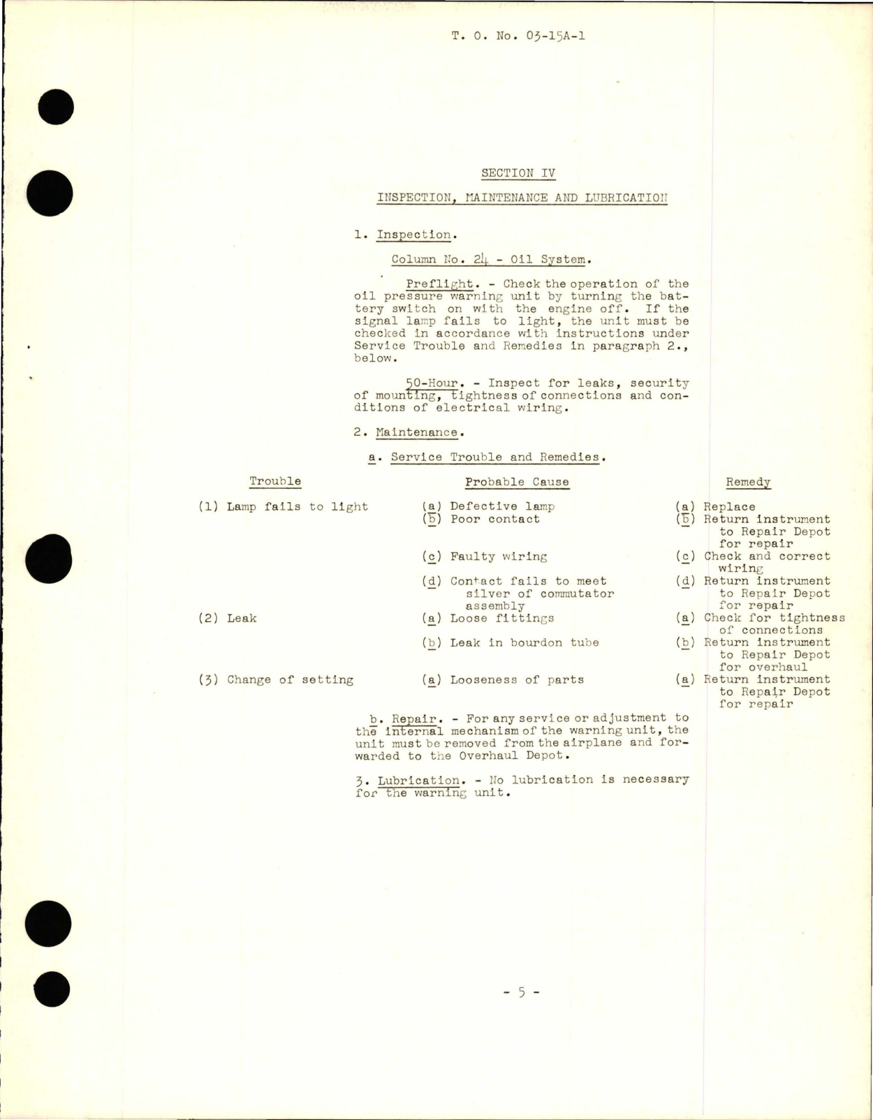 Sample page 7 from AirCorps Library document: Operation, Service and Overhaul Instructions with Parts Catalog for Oil Pressure Warning Unit - Part 3122-1-A