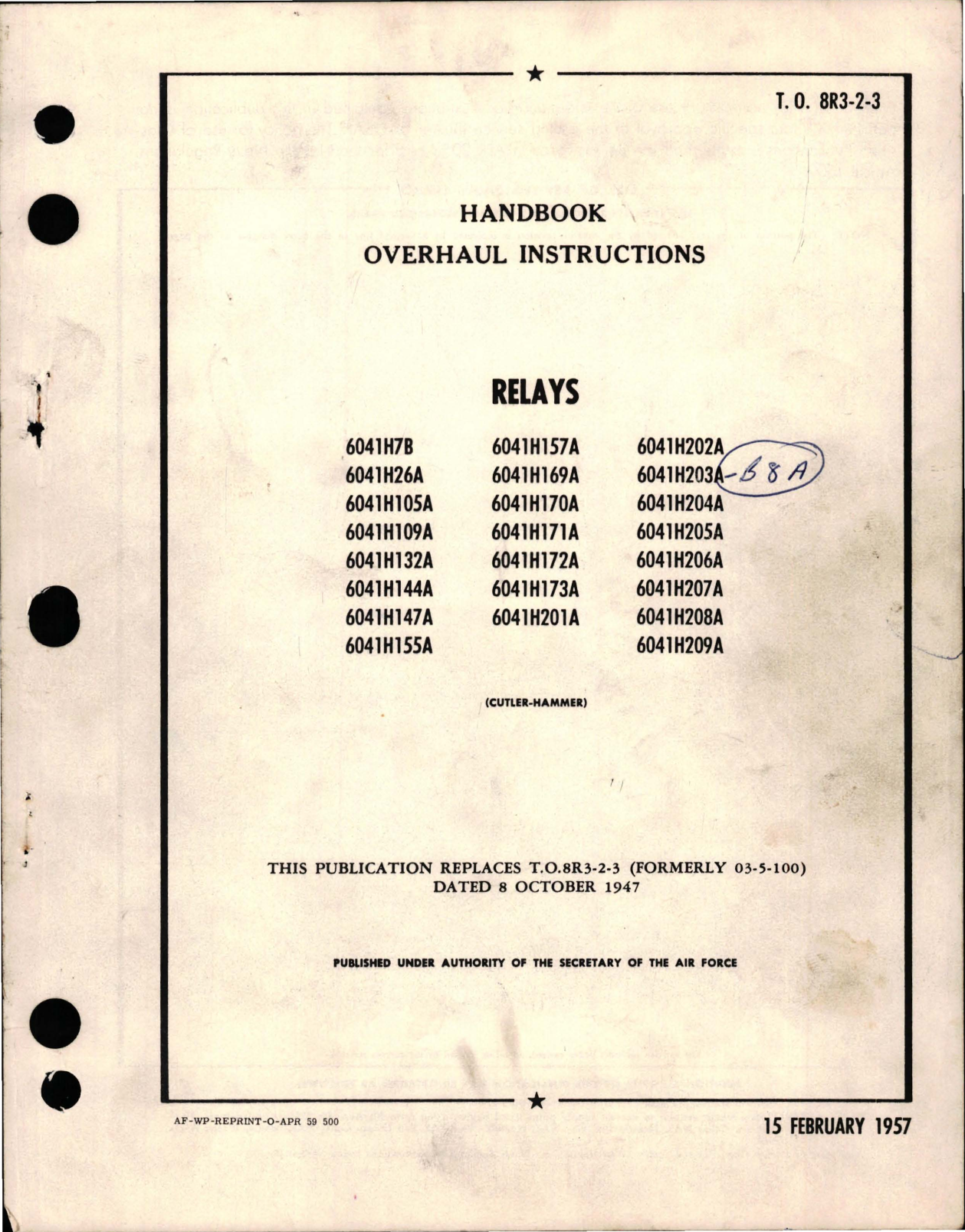 Sample page 1 from AirCorps Library document: Overhaul Instructions for Relays - 6041H Series