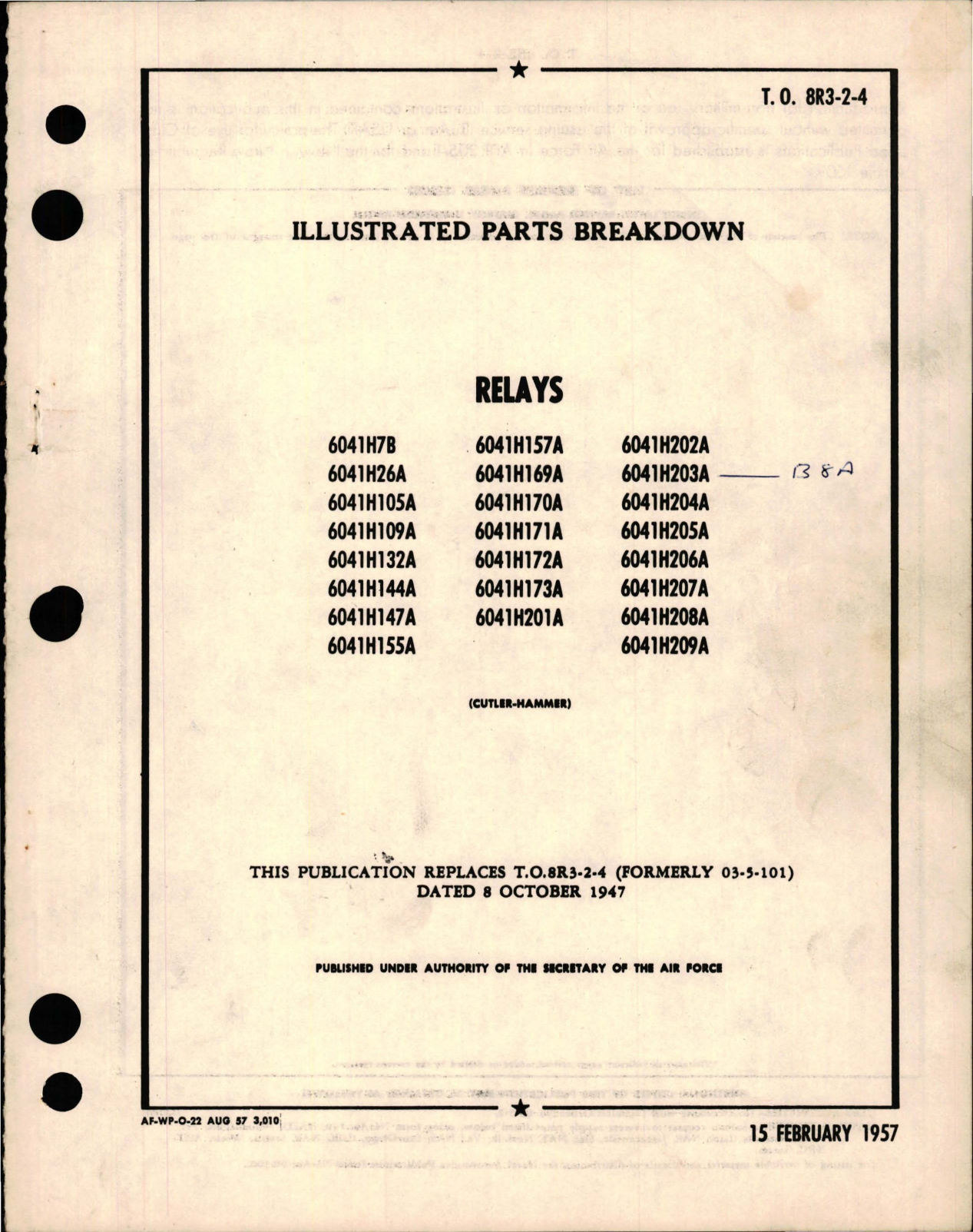 Sample page 1 from AirCorps Library document: Illustrated Parts Breakdown for Relays - 6041H Series