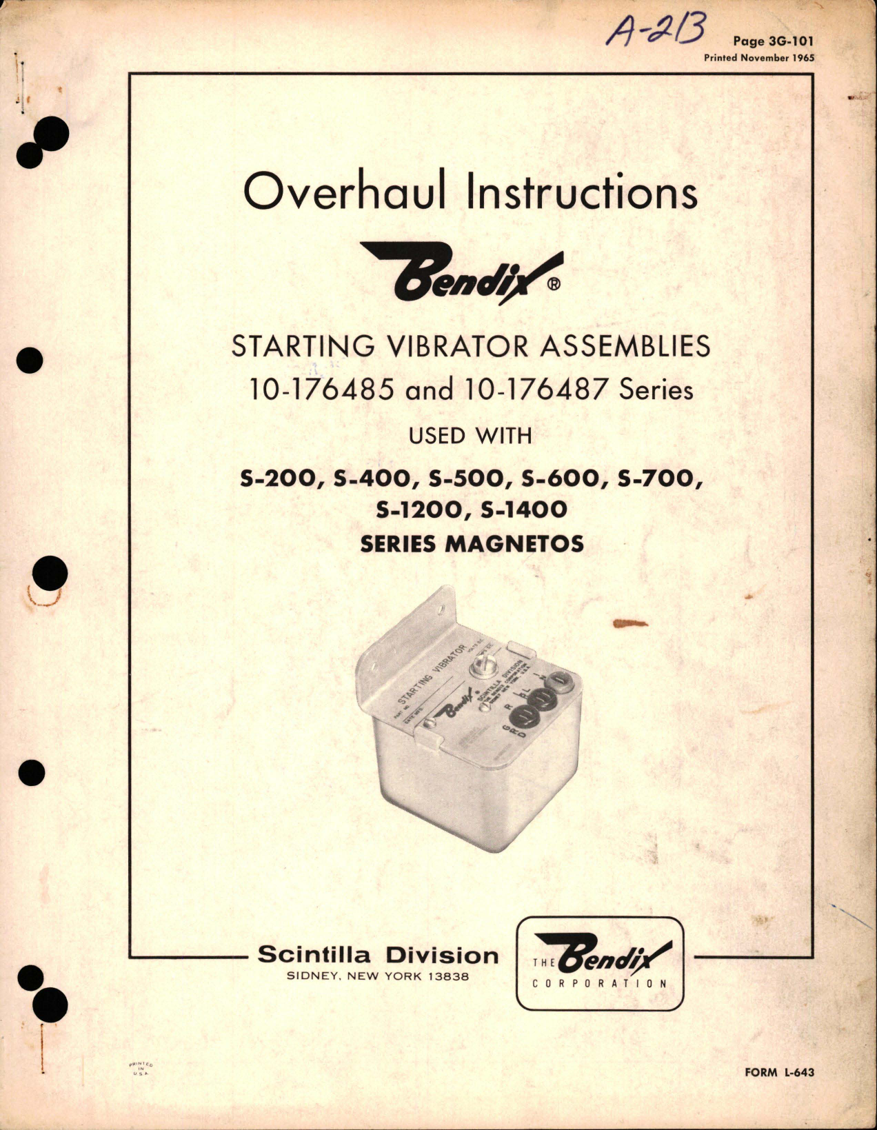 Sample page 1 from AirCorps Library document: Overhaul Instructions for Starting Vibrator Assembly - 10-176485 and 10-176487 Series