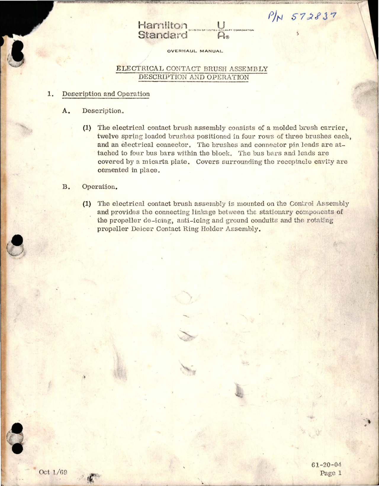 Sample page 1 from AirCorps Library document: Overhaul Manual for Electrical Contact Brush Assembly Description and Operation 