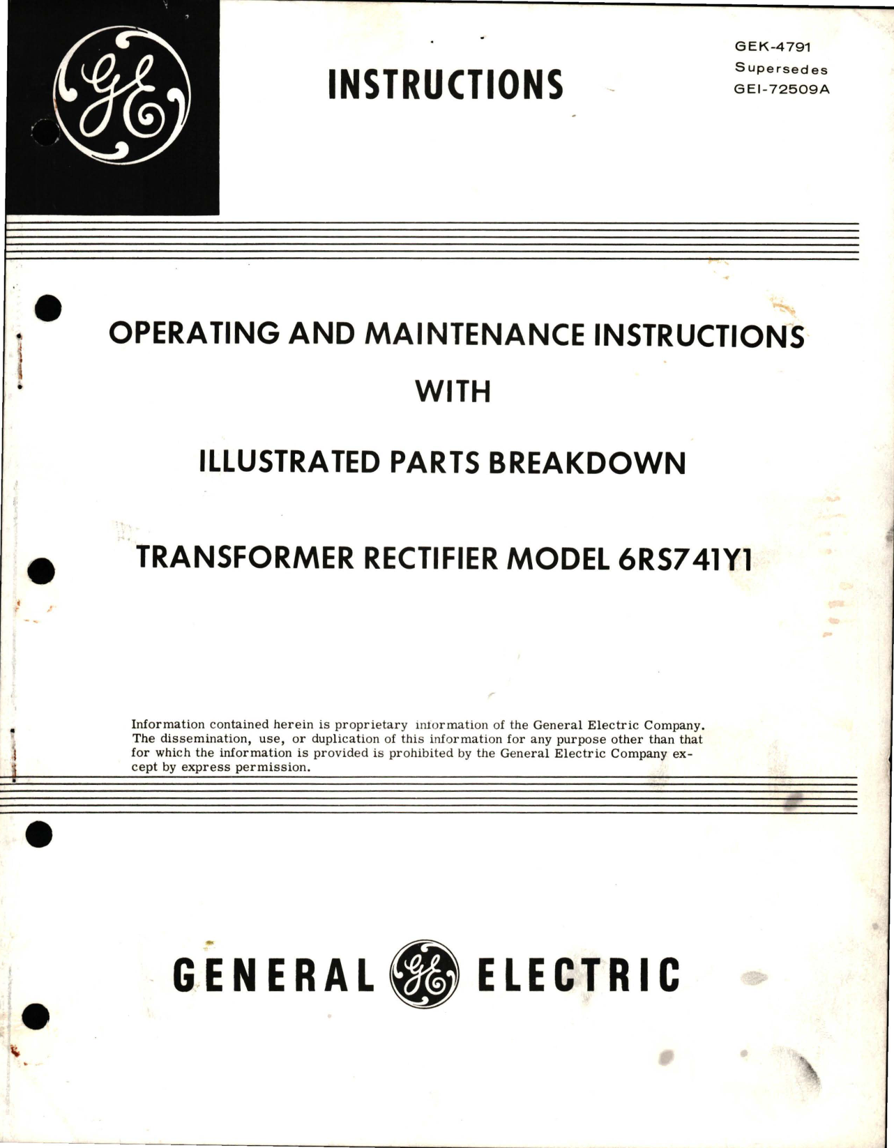 Sample page 1 from AirCorps Library document: Operating and Maintenance Instructions with Illustrated Parts for Transformer Rectifier - Model 6RS741Y1