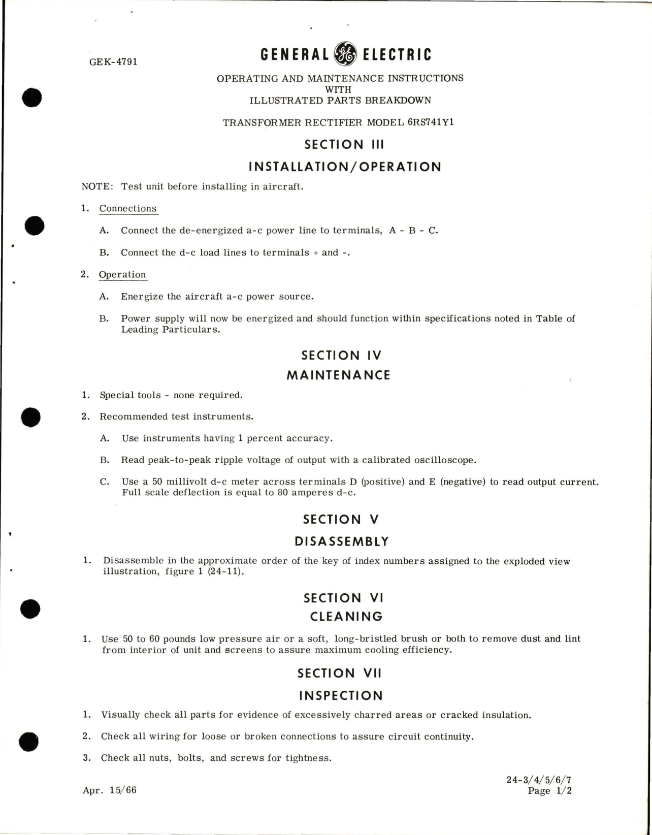 Sample page 5 from AirCorps Library document: Operating and Maintenance Instructions with Illustrated Parts for Transformer Rectifier - Model 6RS741Y1