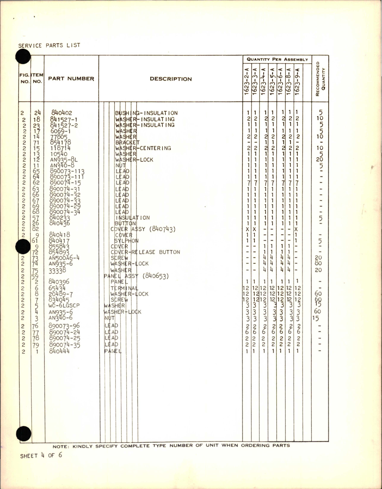 Sample page 5 from AirCorps Library document: Service Parts List for Overvoltage Protector - Type 1623 Series
