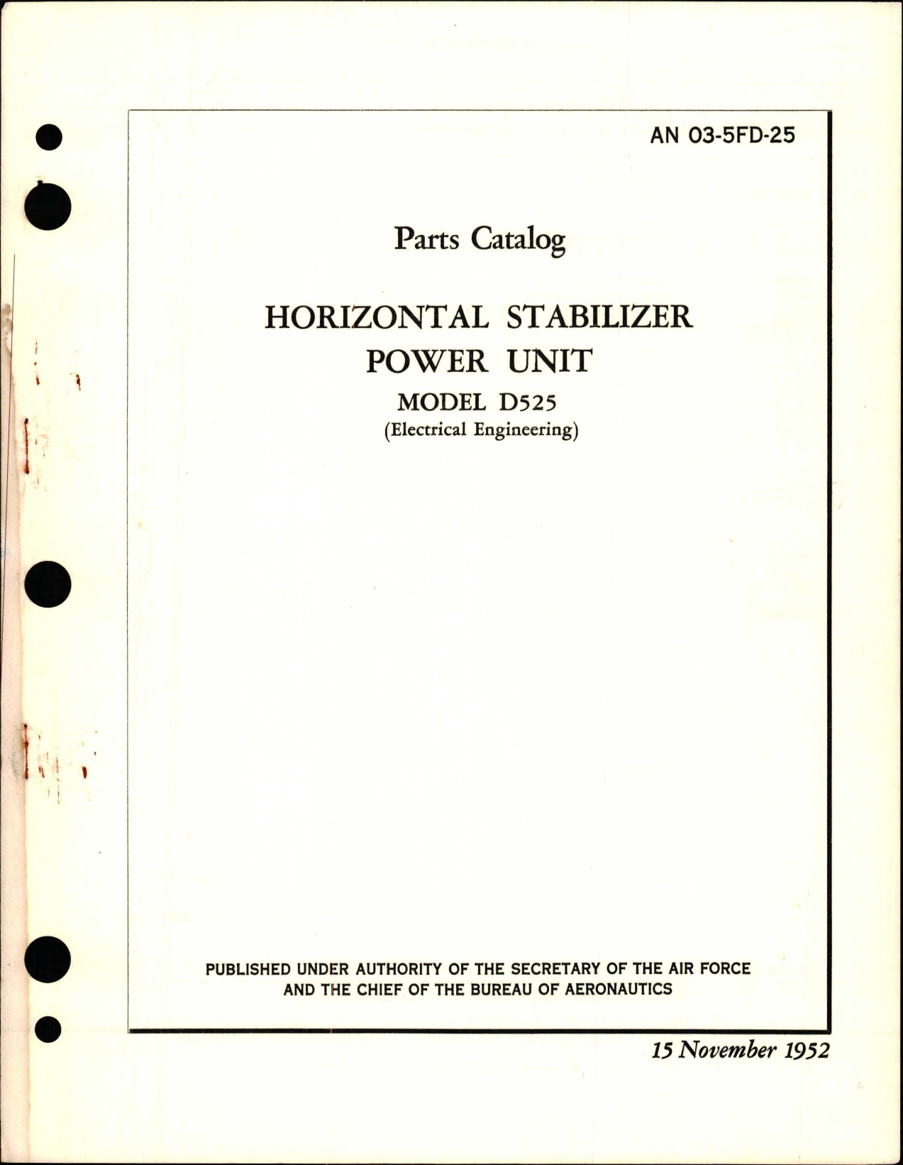 Sample page 1 from AirCorps Library document: Parts Catalog for Horizontal Stabilizer Power Unit - Model D525 