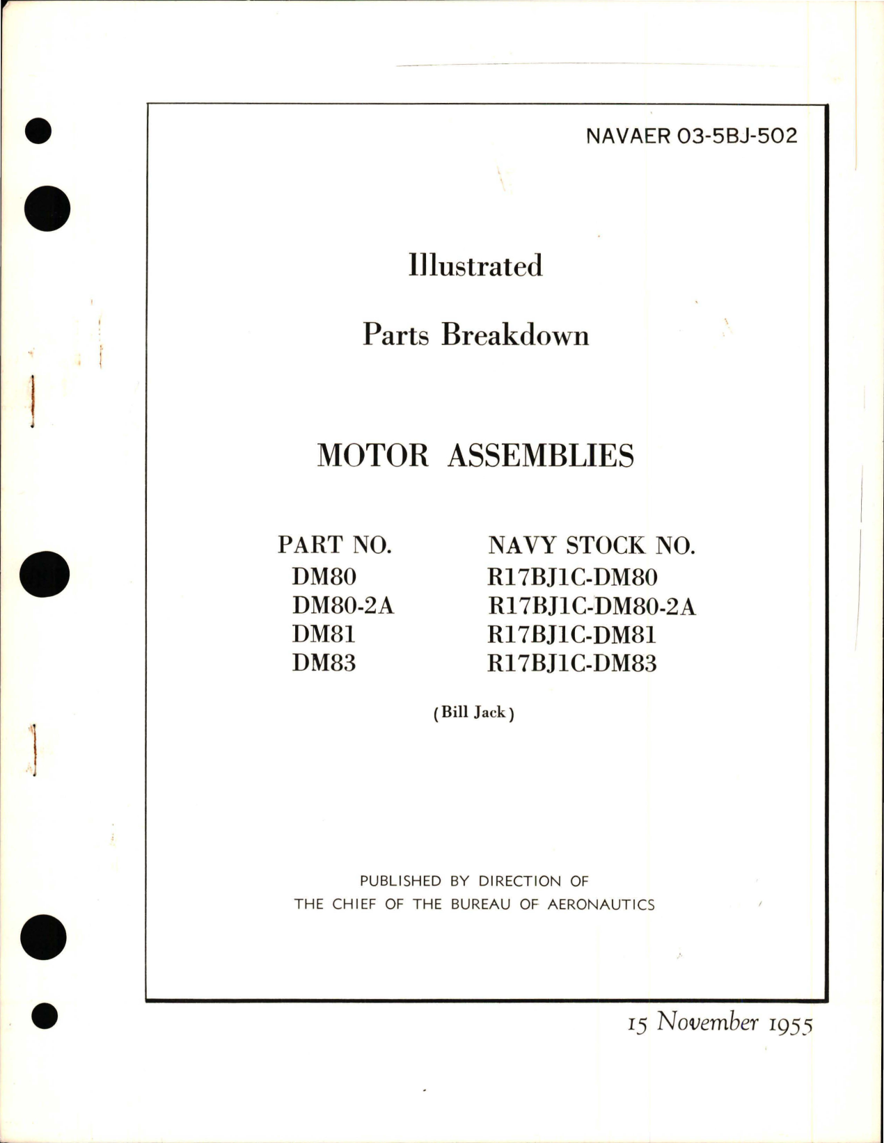 Sample page 1 from AirCorps Library document: Illustrated Parts Breakdown for Motor Assembly - Parts DM80, DM80-2A, DM81, and DM83