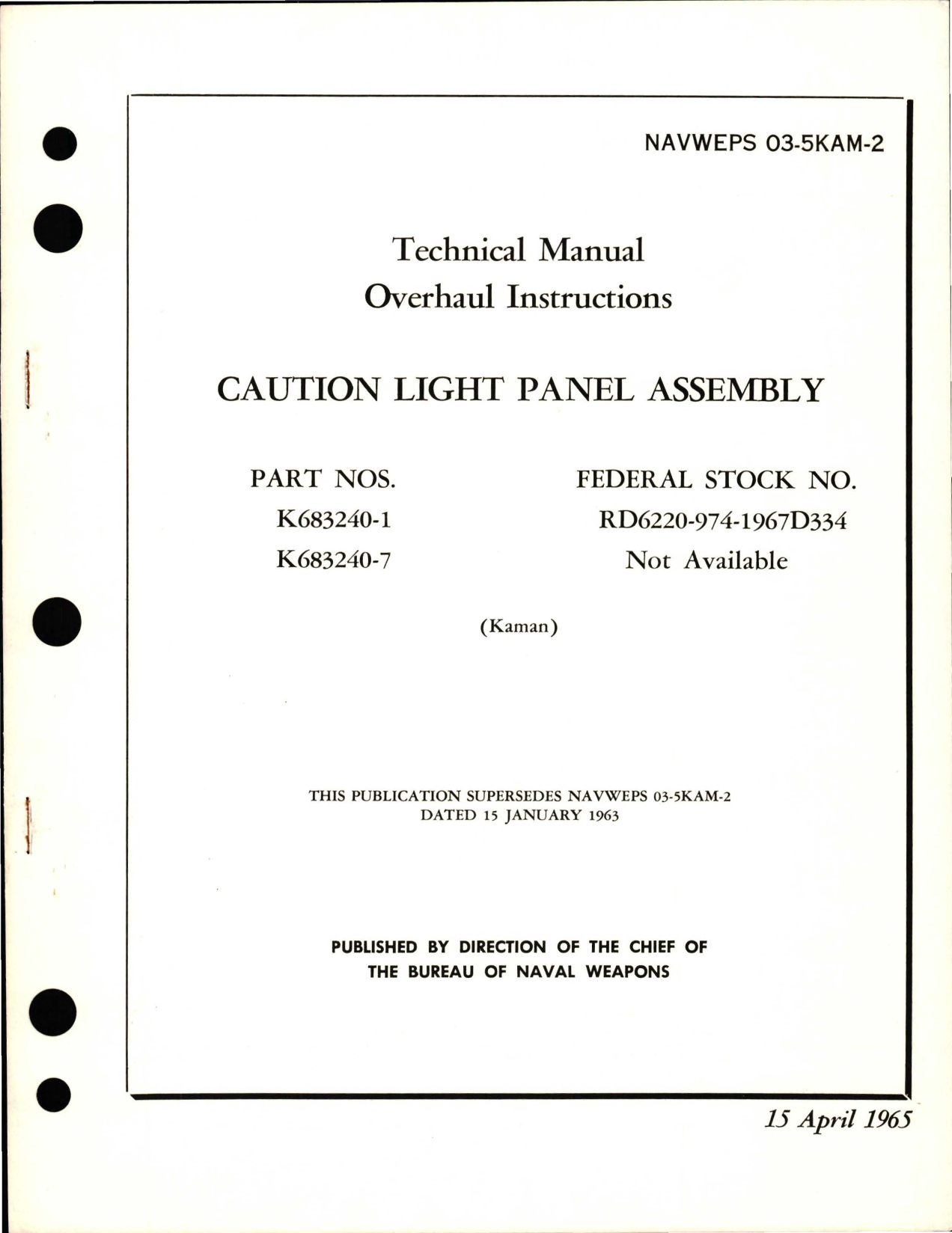Sample page 1 from AirCorps Library document: Overhaul Instructions for Caution Light Panel Assembly - Parts K683240-1 and K683240-7