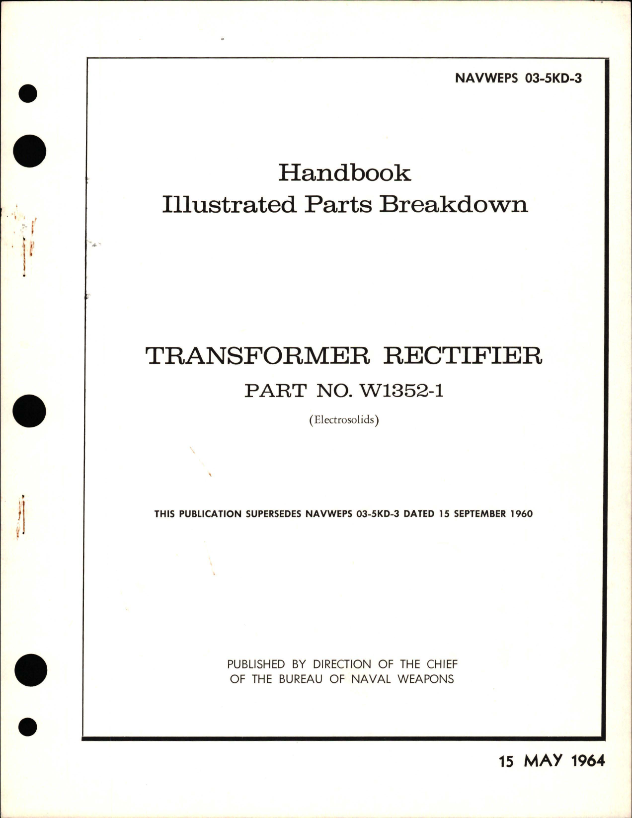 Sample page 1 from AirCorps Library document: Illustrated Parts Breakdown for Transformer Rectifier - Part W1352-1