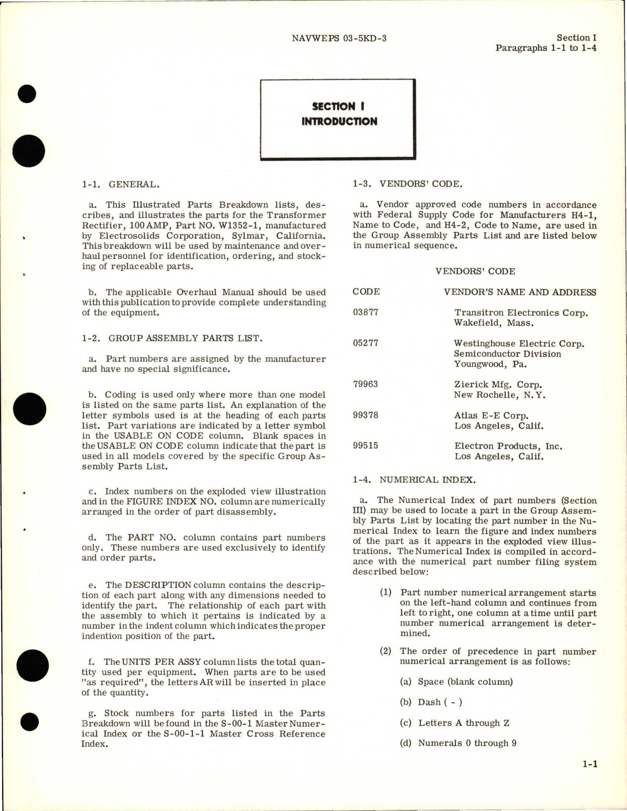 Sample page 5 from AirCorps Library document: Illustrated Parts Breakdown for Transformer Rectifier - Part W1352-1