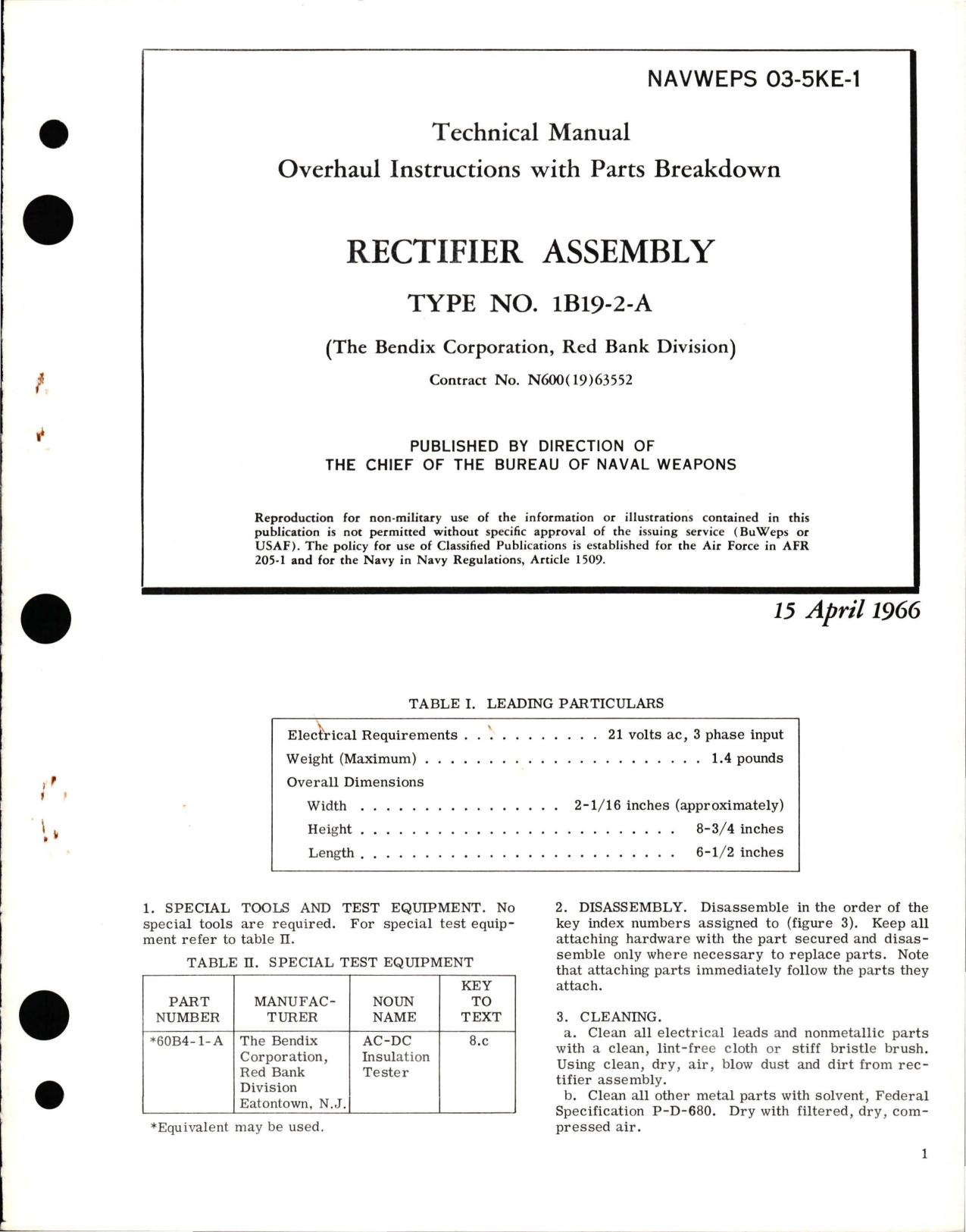 Sample page 1 from AirCorps Library document: Overhaul Instructions with Parts Breakdown for Rectifier Assembly - Type 1B19-2-A