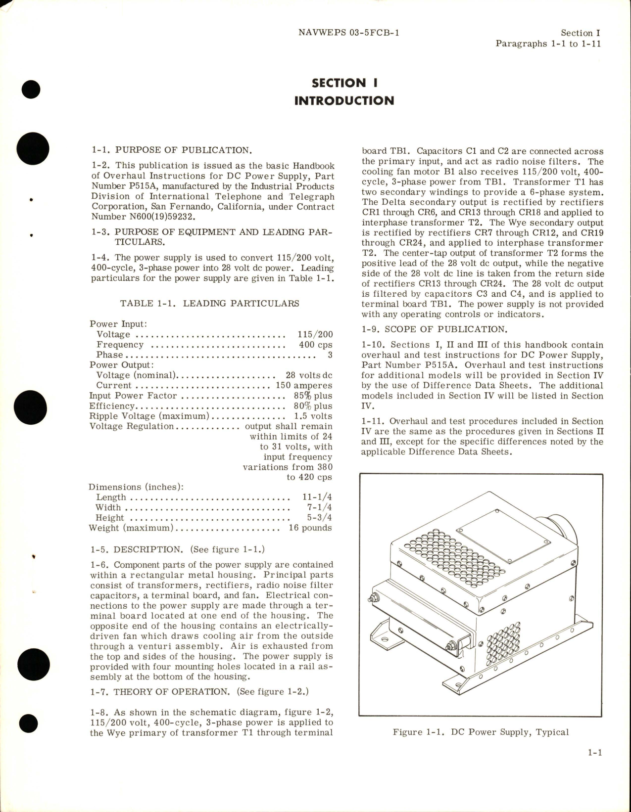 Sample page 5 from AirCorps Library document: Overhaul Instructions for DC Power Supply - Part P515A