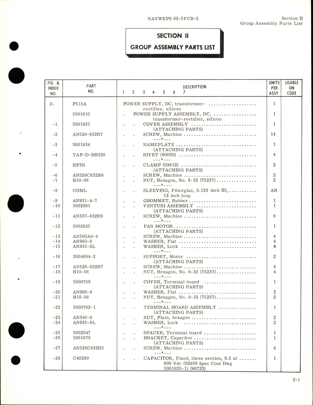 Sample page 7 from AirCorps Library document: Illustrated Parts Breakdown for DC Power Supply - Part P515A