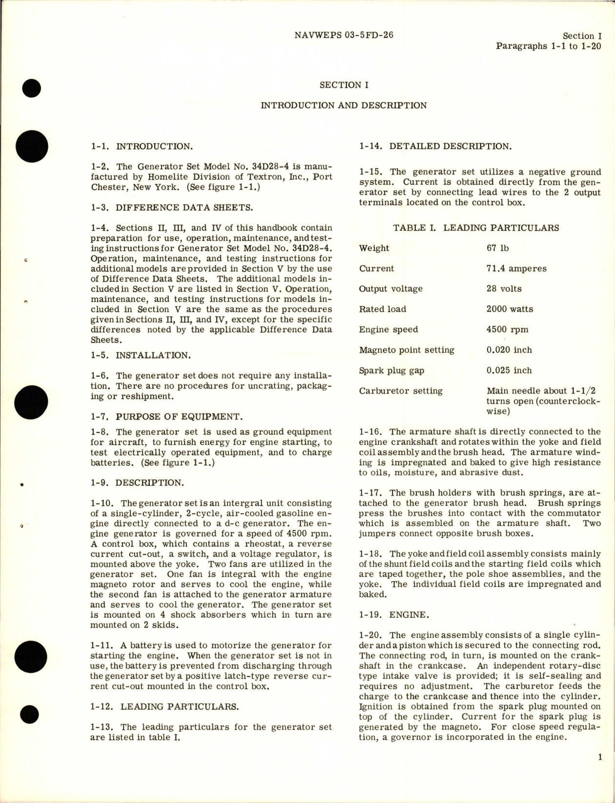 Sample page 5 from AirCorps Library document: Operation and Maintenance Instructions for Generator Set - Models 34D28-4, 34D28-5