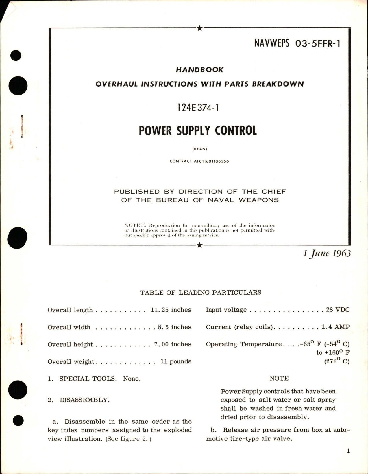 Sample page 1 from AirCorps Library document: Overhaul Instructions with Parts Breakdown for Power Supply Control - 124E374-1 