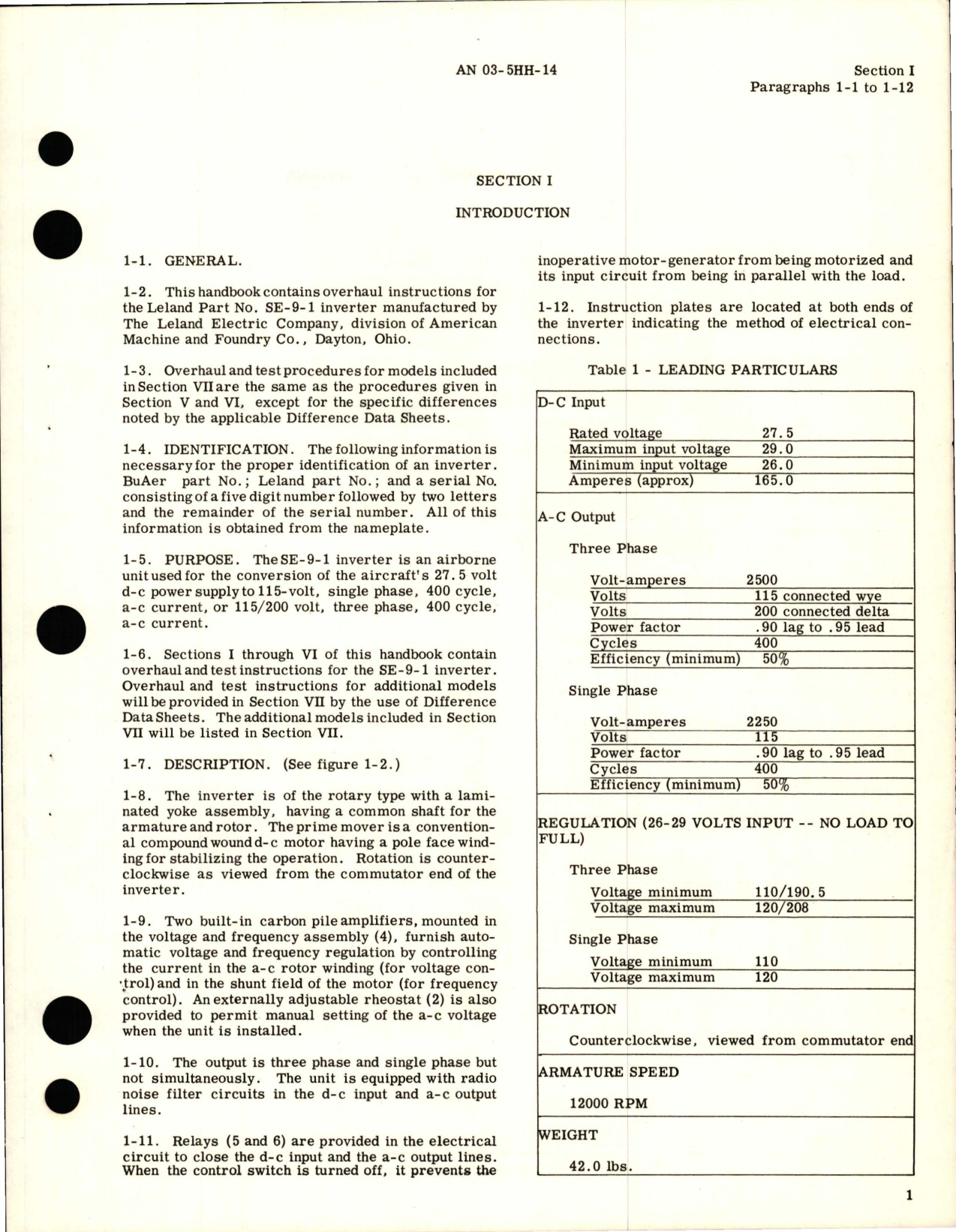 Sample page 5 from AirCorps Library document: Overhaul Instructions for Inverter - Part SE-9-1, and Motor Generator - Part SE-9-1-1A 
