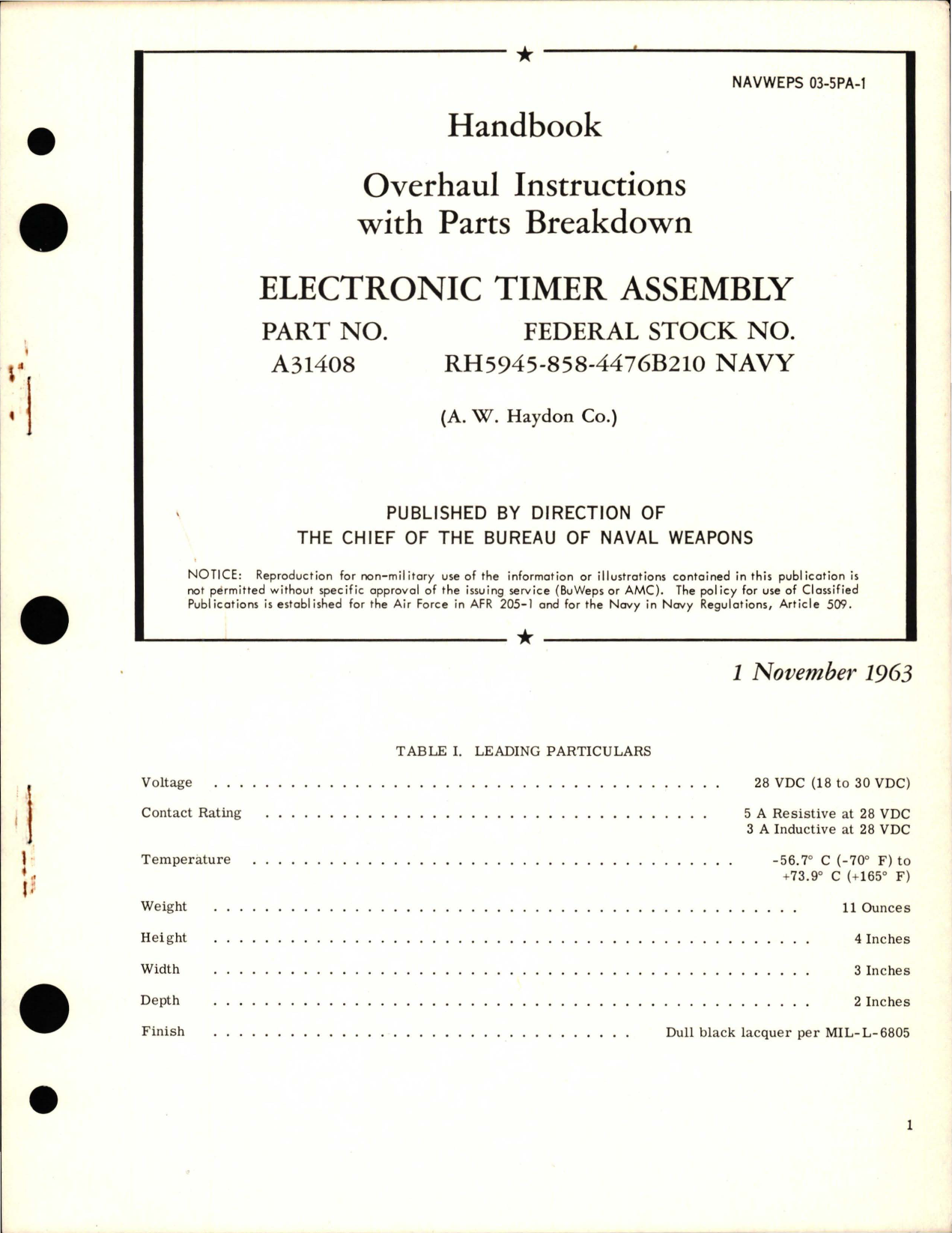 Sample page 1 from AirCorps Library document: Overhaul Instructions with Parts Breakdown for Electronic Timer Assembly - Part A31408