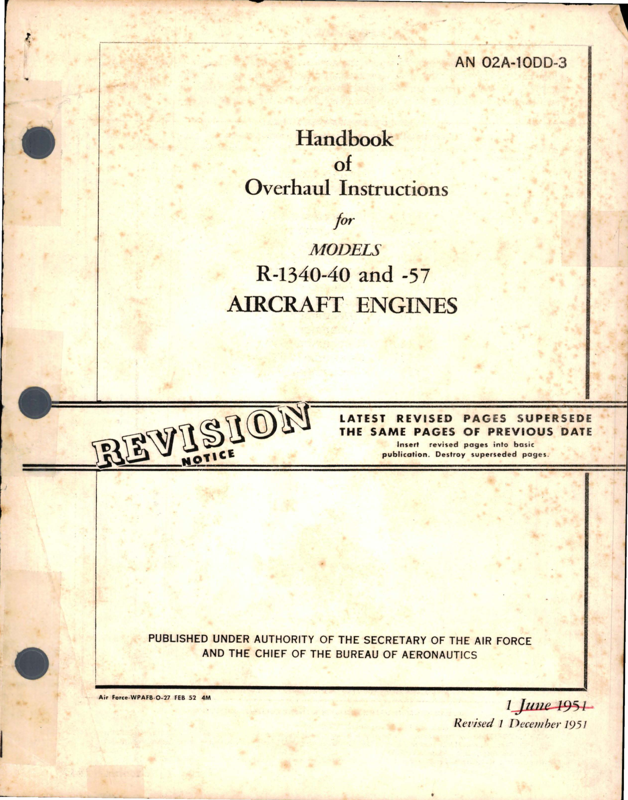 Sample page 1 from AirCorps Library document: Overhaul Instructions for R-1340-40 and R-1340-57 Engines