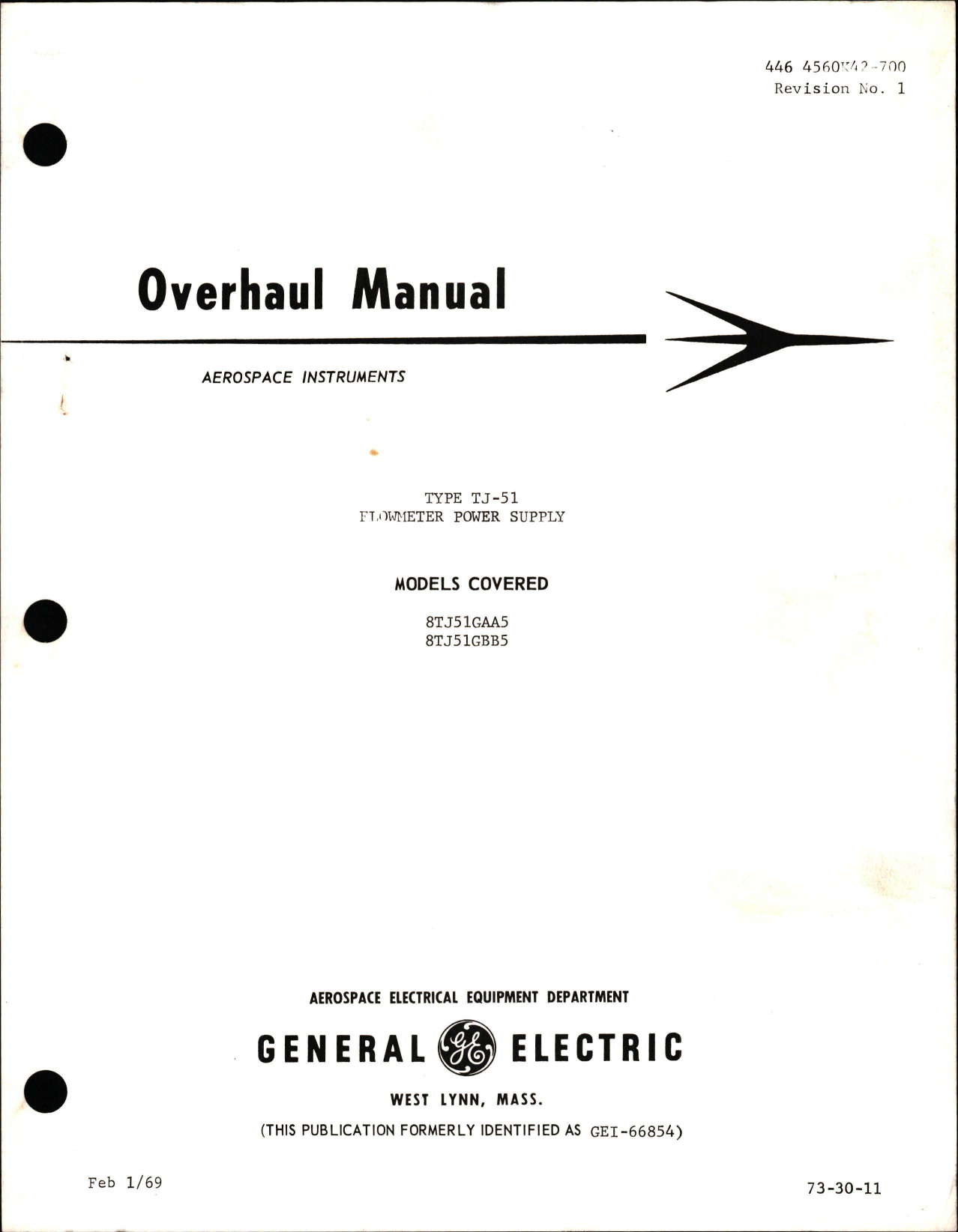 Sample page 1 from AirCorps Library document: Overhaul Manual for Flowmeter Power Supply - Type TJ-51 - Models 8TJ51GAA5 and 8TJ51GBB5 