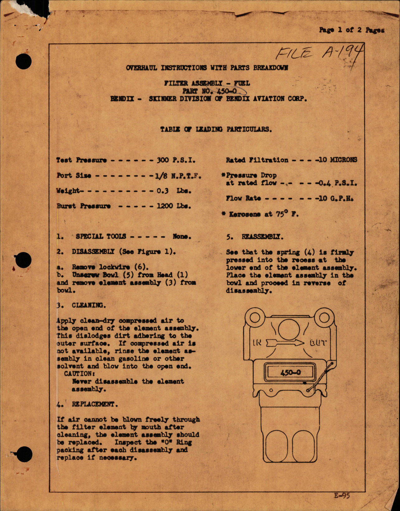 Sample page 1 from AirCorps Library document: Overhaul Instructions with Parts Breakdown for Fuel Filter Assembly - Part 450-0