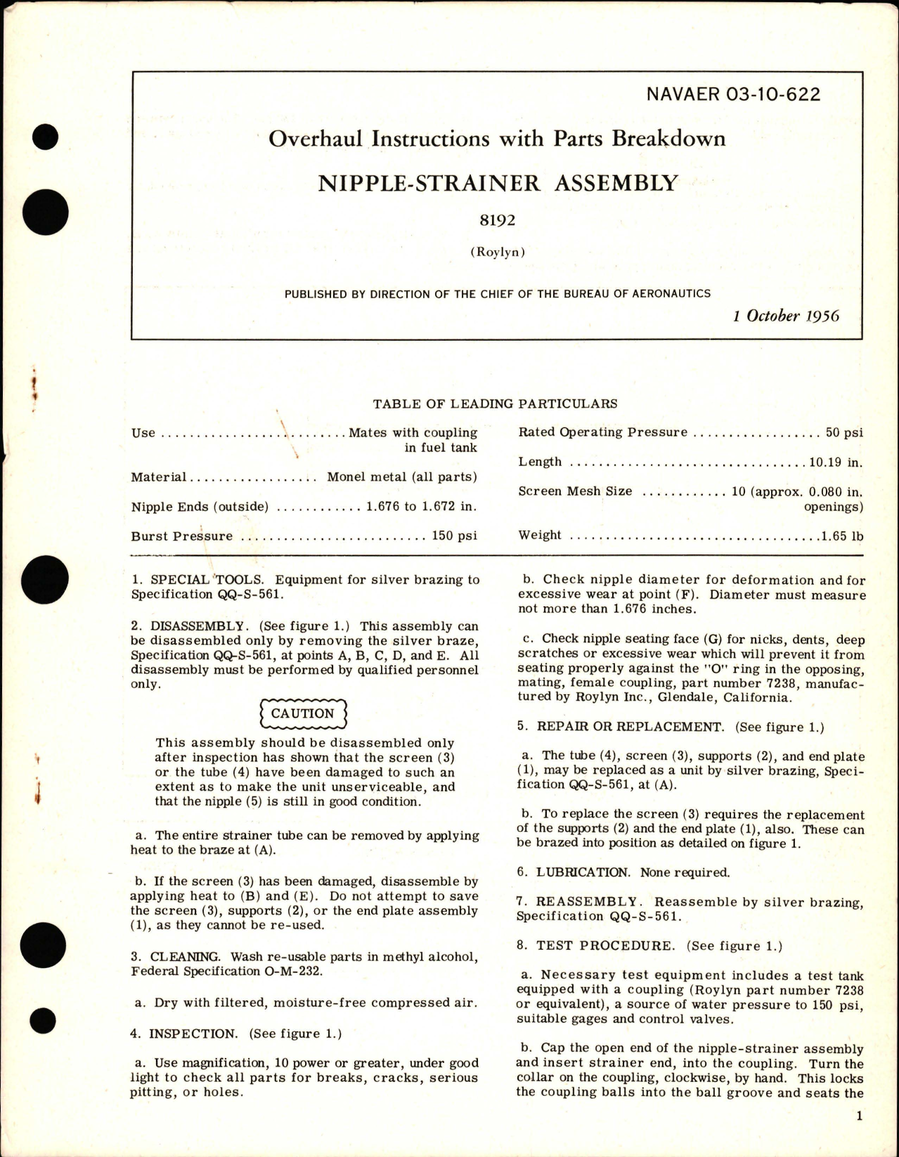 Sample page 1 from AirCorps Library document: Overhaul Instructions with Parts Breakdown for Nipple-Strainer Assembly - 8192