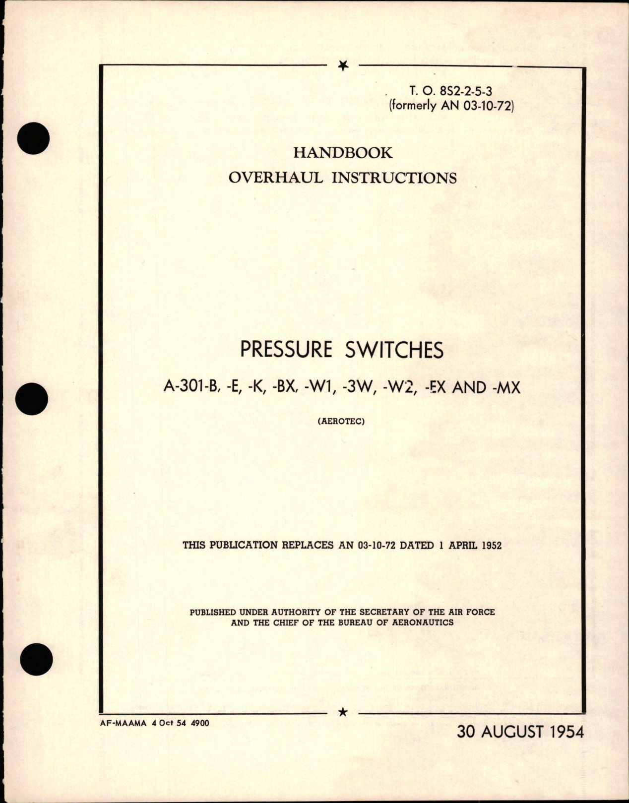 Sample page 1 from AirCorps Library document: Overhaul Instructions for Pressure Switches 