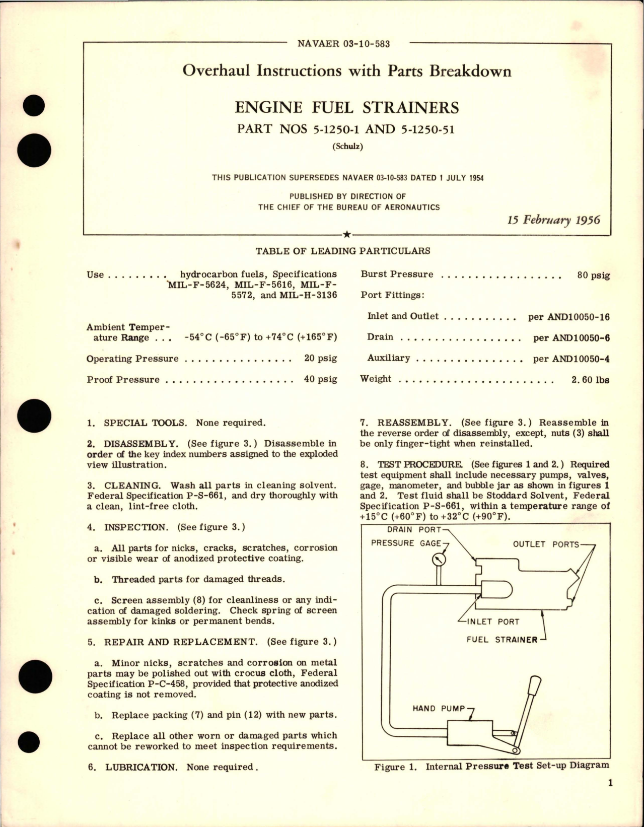 Sample page 1 from AirCorps Library document: Overhaul Instructions with Parts Breakdown for Engine Fuel Strainers - Parts 5-1250-1 and 5-1250-51