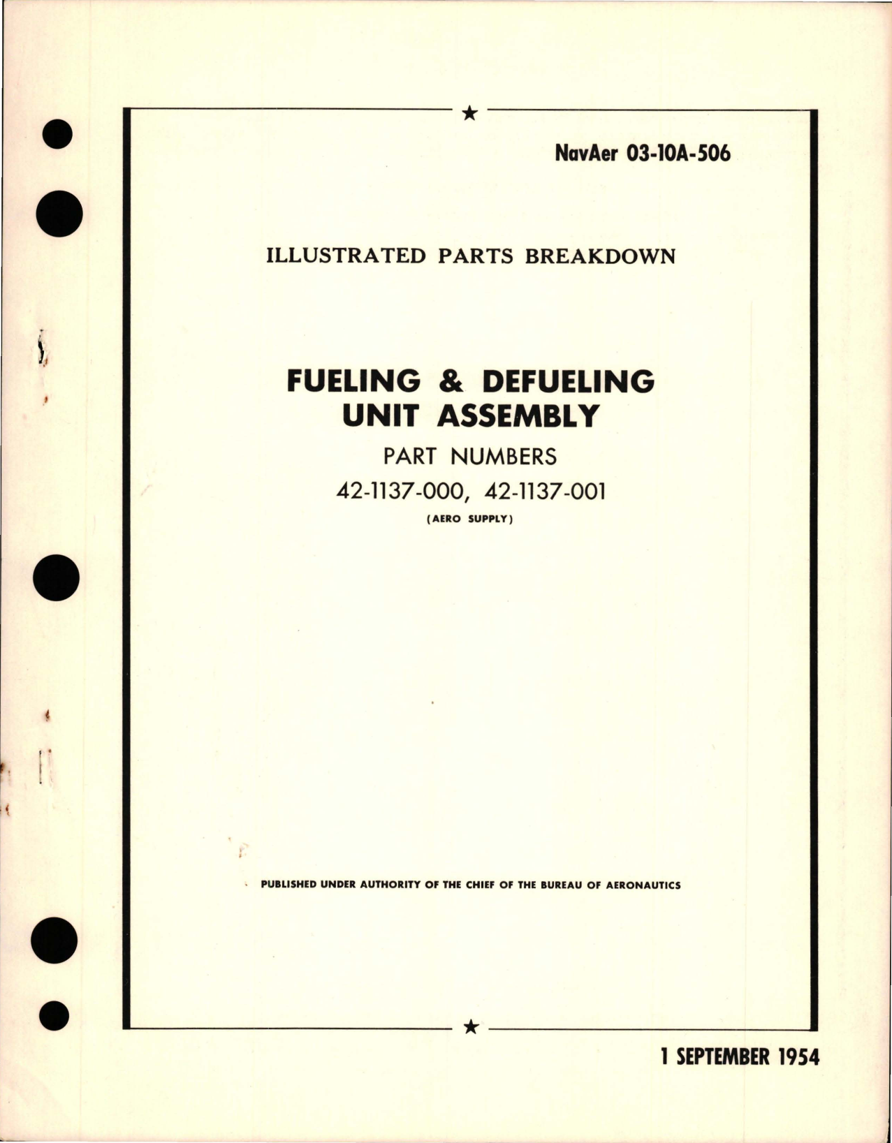 Sample page 1 from AirCorps Library document: Illustrated Parts Breakdown for Fueling and Defueling Unit Assembly - Parts 42-1137-000 and 42-1137-001