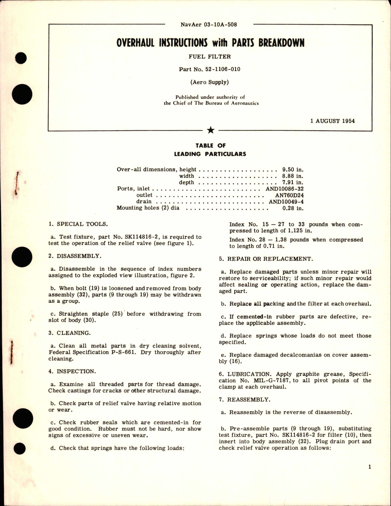 Sample page 1 from AirCorps Library document: Overhaul Instructions with Parts Breakdown for Fuel Filter - Part 52-1106-010