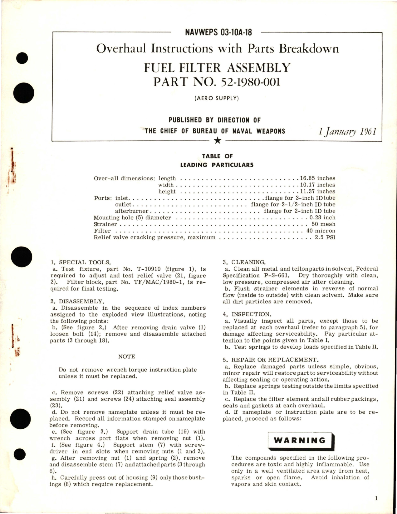 Sample page 1 from AirCorps Library document: Overhaul Instructions with Parts Breakdown for Fuel Filter Assembly - Part 52-1980-001