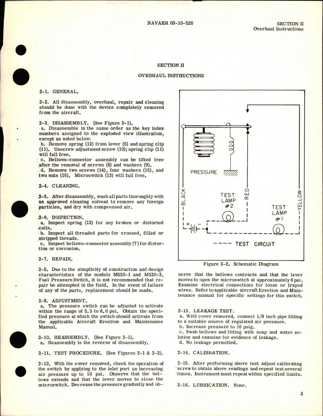 Sample page 5 from AirCorps Library document: Operation, Service, and Overhaul Instructions with Parts Catalog for Fuel Pressure Switches - Parts M520-1 and M520-2