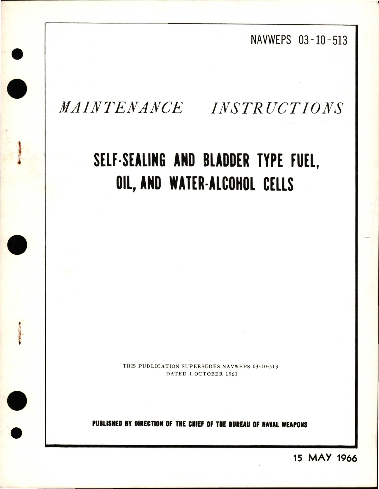 Sample page 1 from AirCorps Library document: Maintenance Instructions for Self-Sealing and Bladder Type Fuel, Oil & Water Alcohol Cells